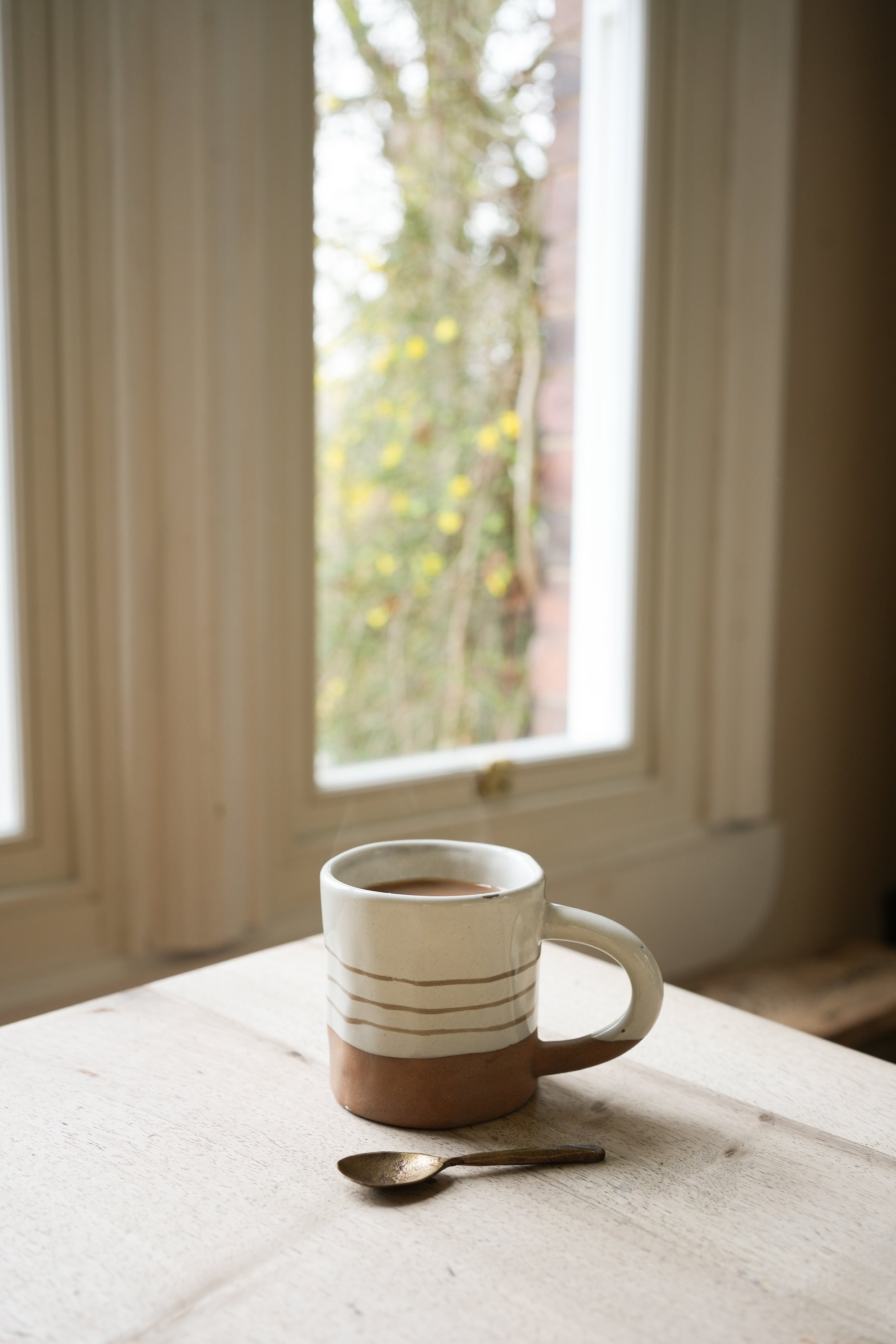 Hand Painted Breton Stripe Mug | Taupe