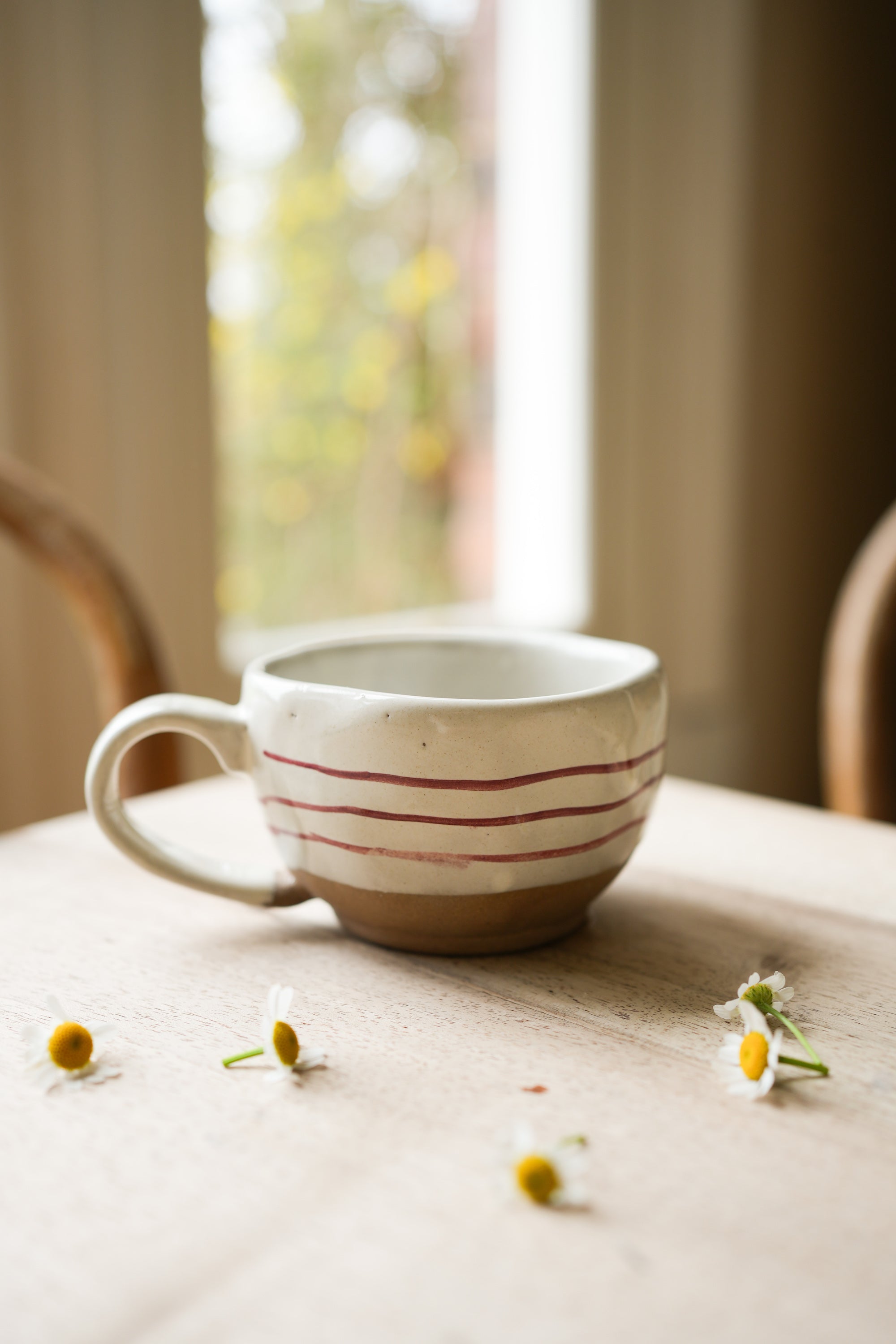 Hand Painted Breton Stripe Tea Cup | Brick