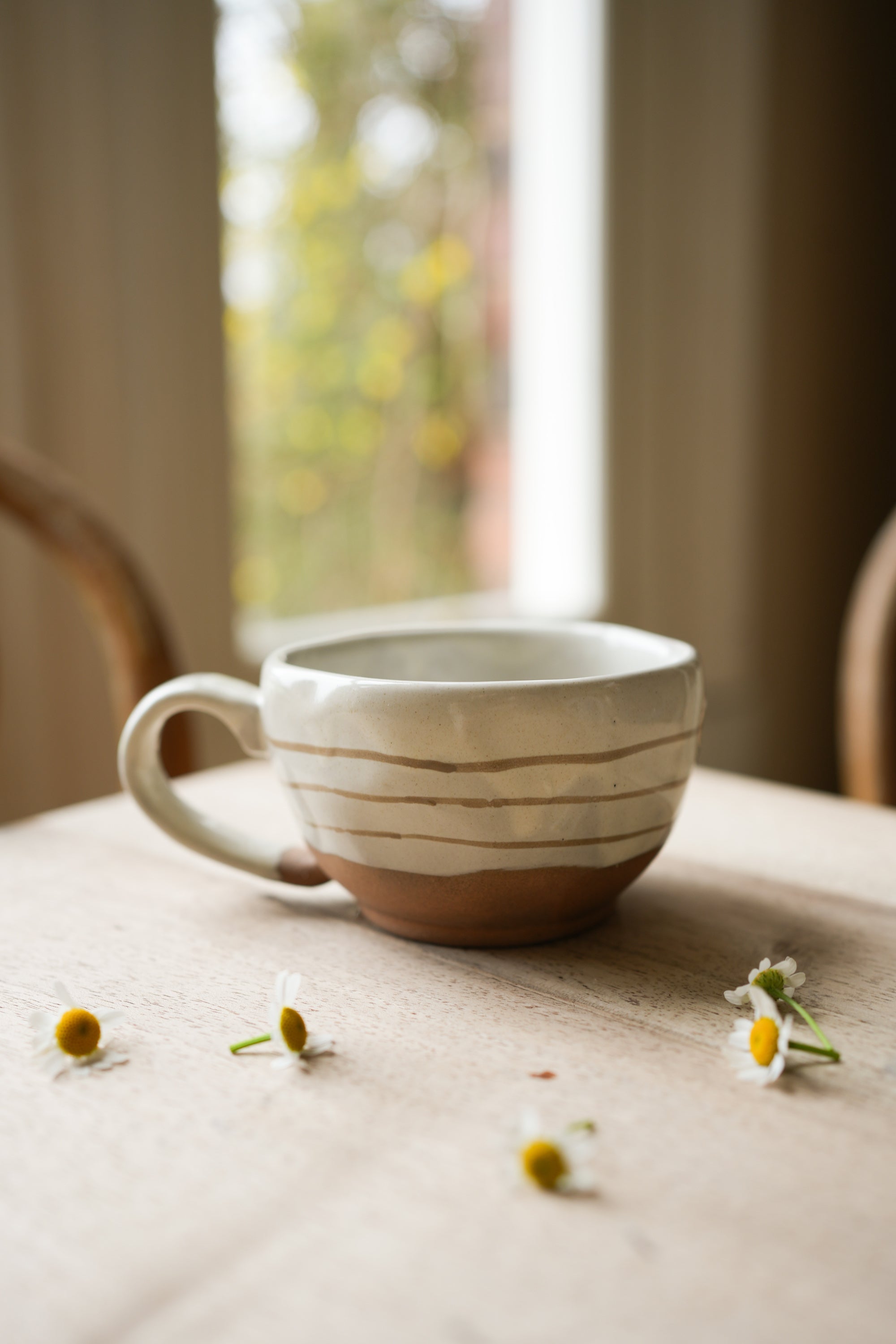 Hand Painted Breton Stripe Tea Cup | Taupe