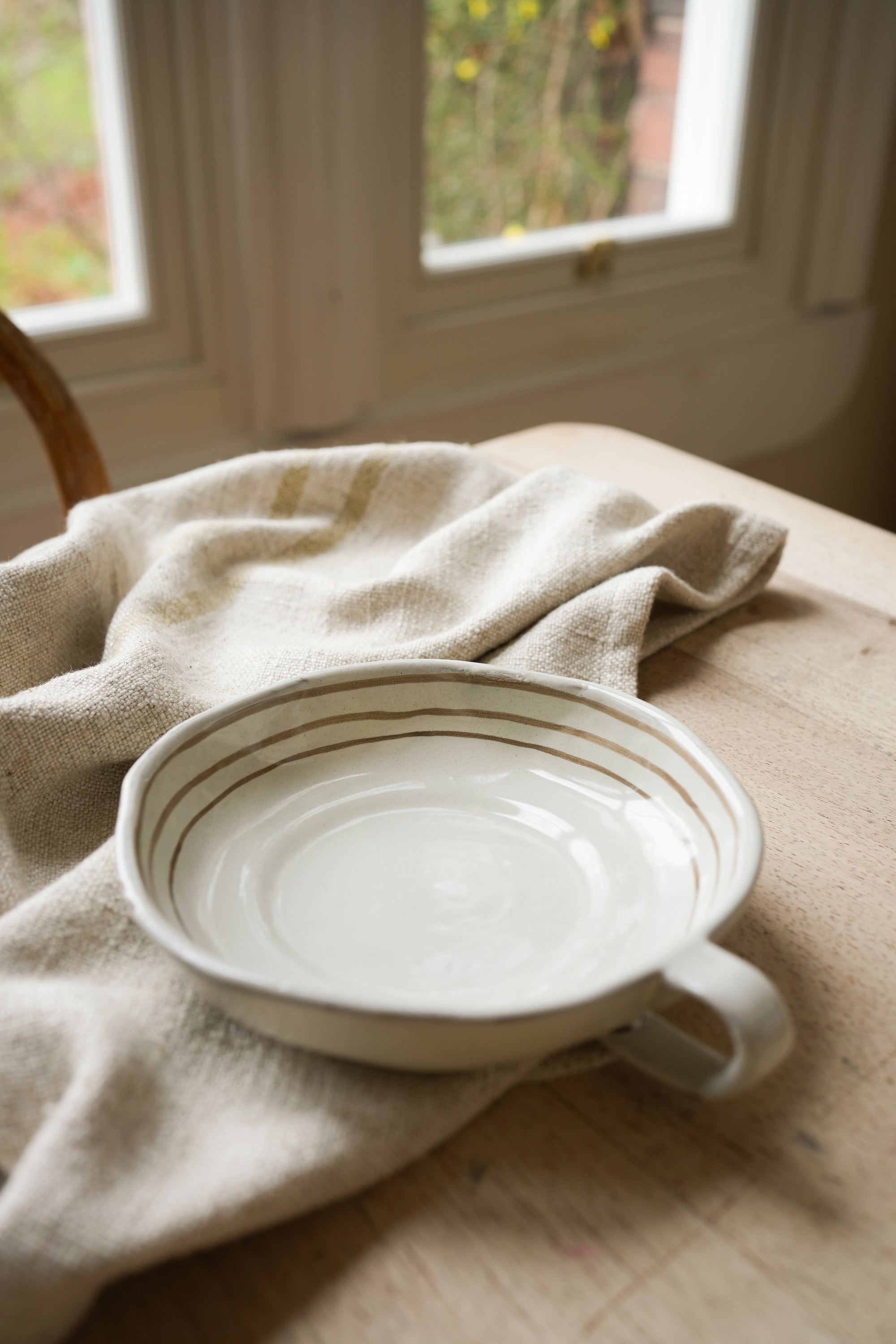 Hand Painted Breton Stripe Dish | Taupe