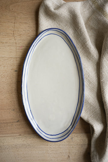 Hand Painted Breton Stripe Oval Plate | Ink