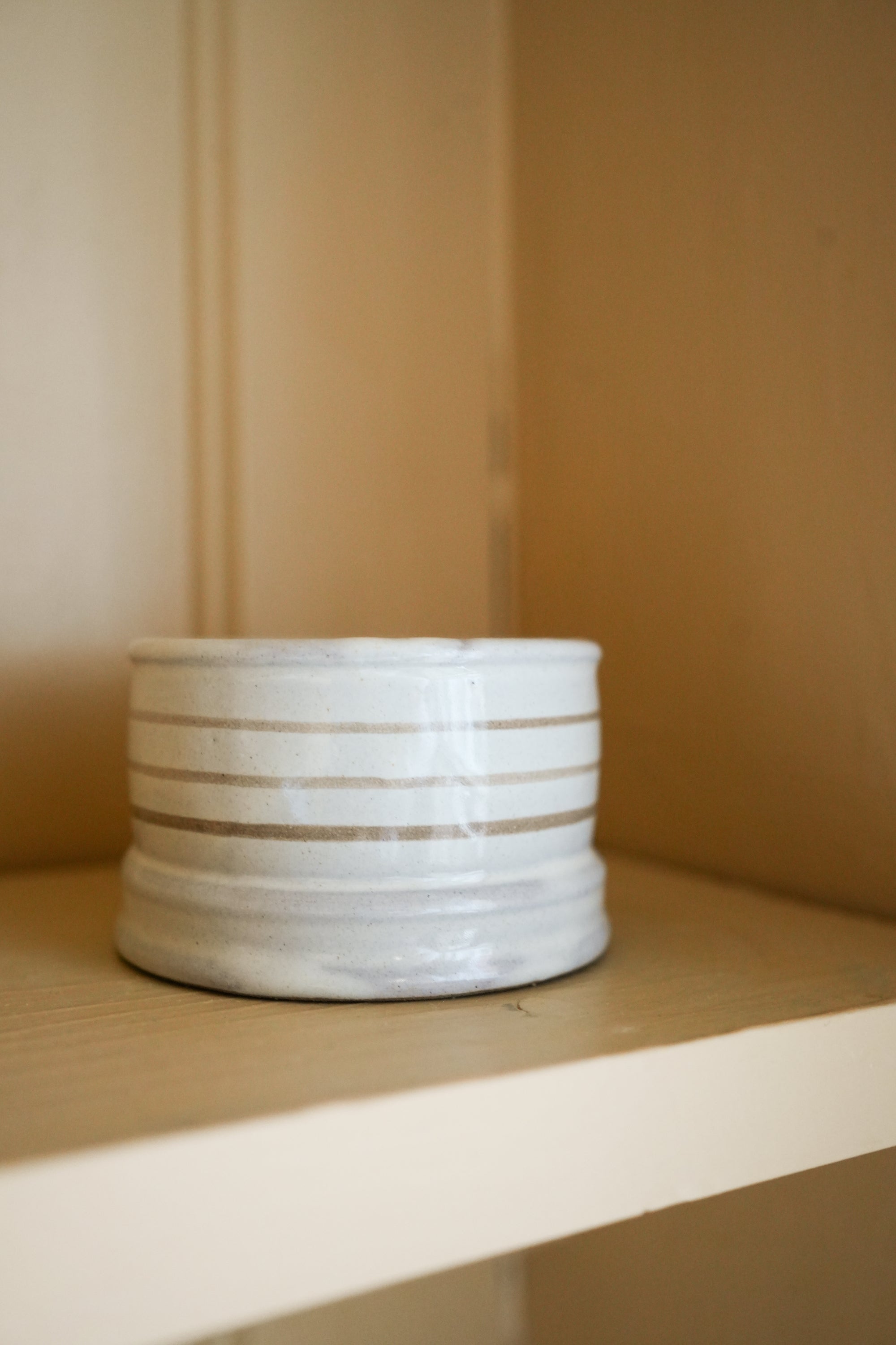 Hand Painted Breton Stripe Tea Light/Dip Bowl | Taupe