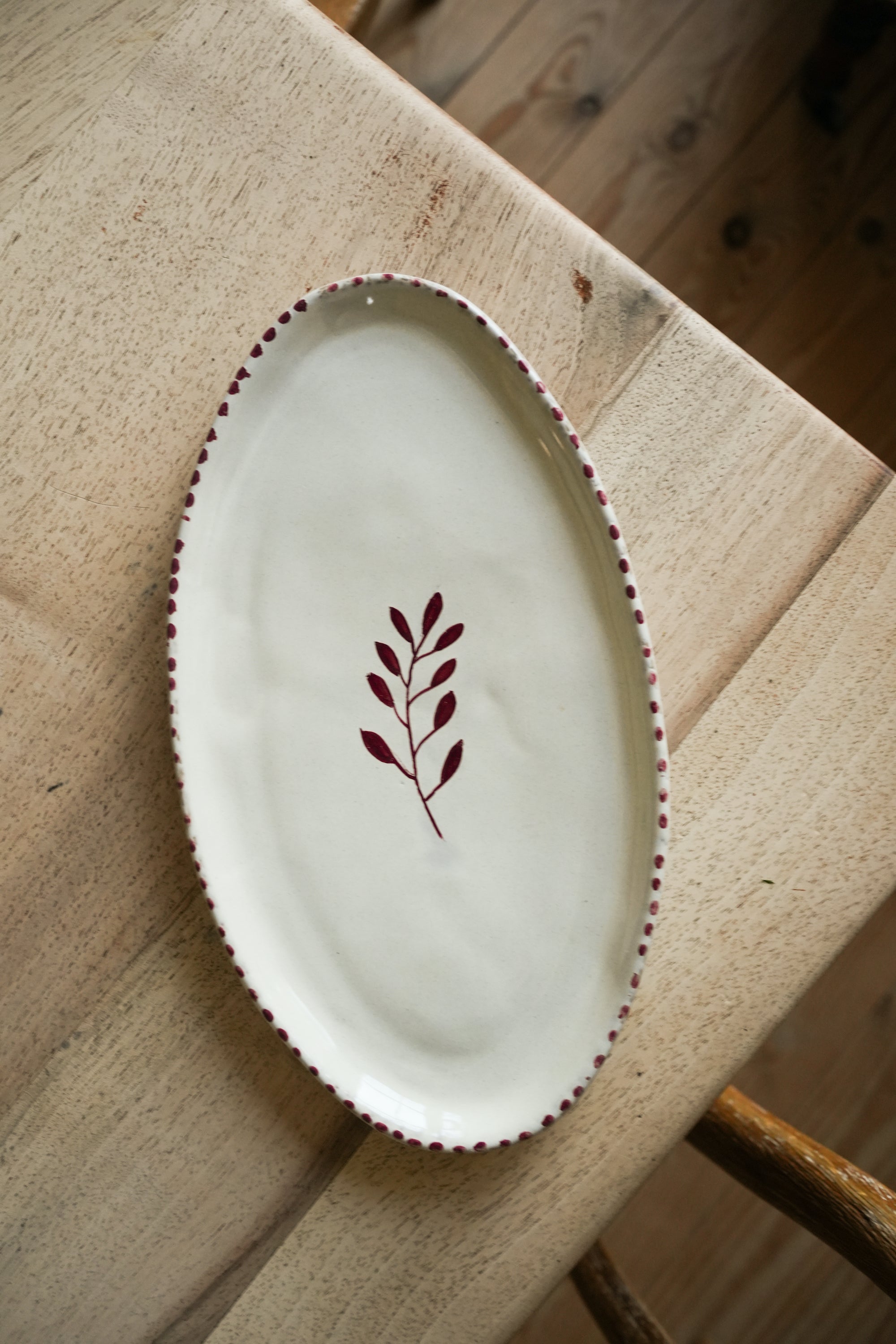 Hand Painted Botanic Oval Plate | Brick