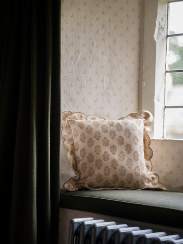 Scallop Blockprint Cushion | Taupe