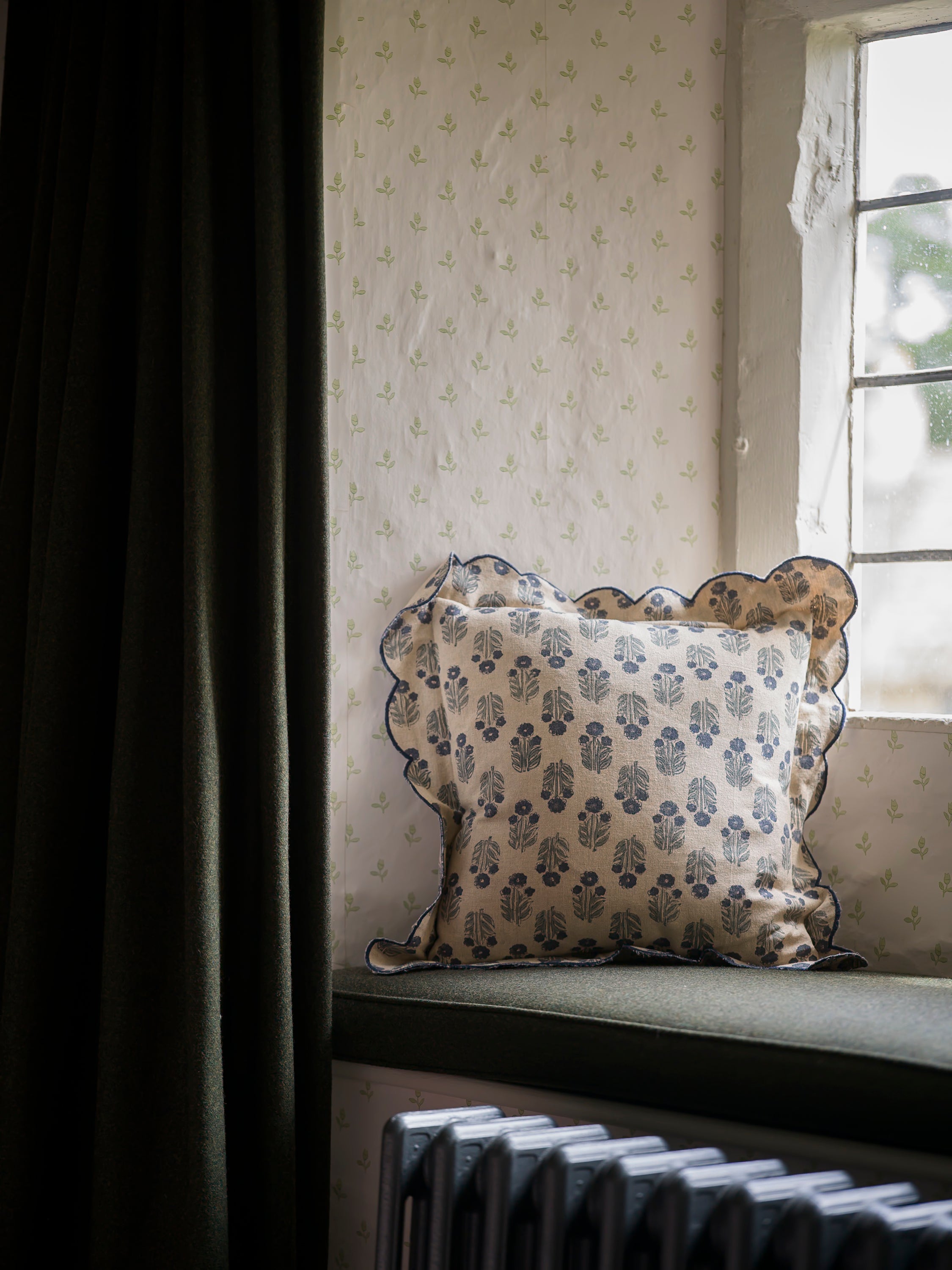 Scallop Blockprint Cushion | Denim