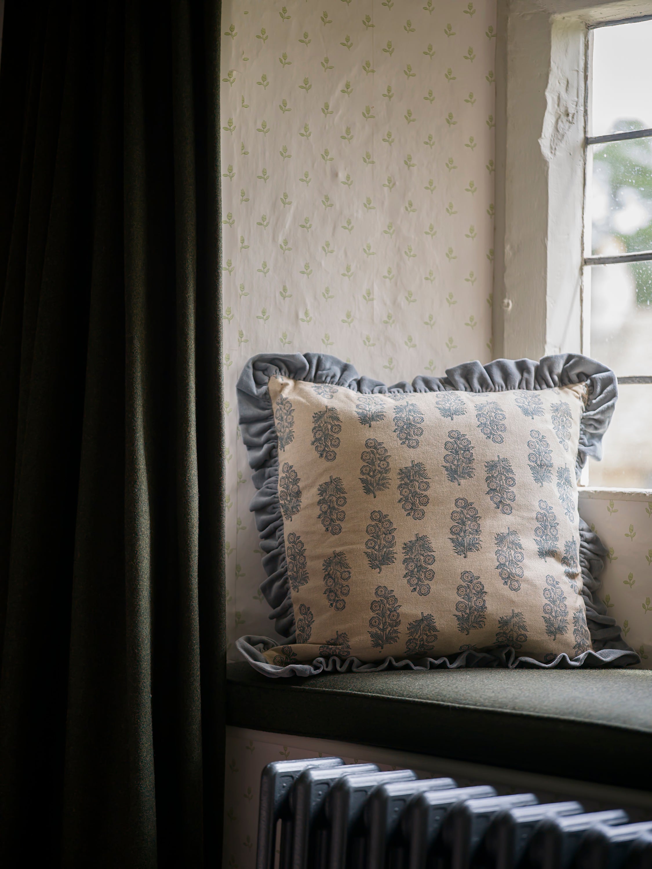 Blockprint Flower Cushion | Denim