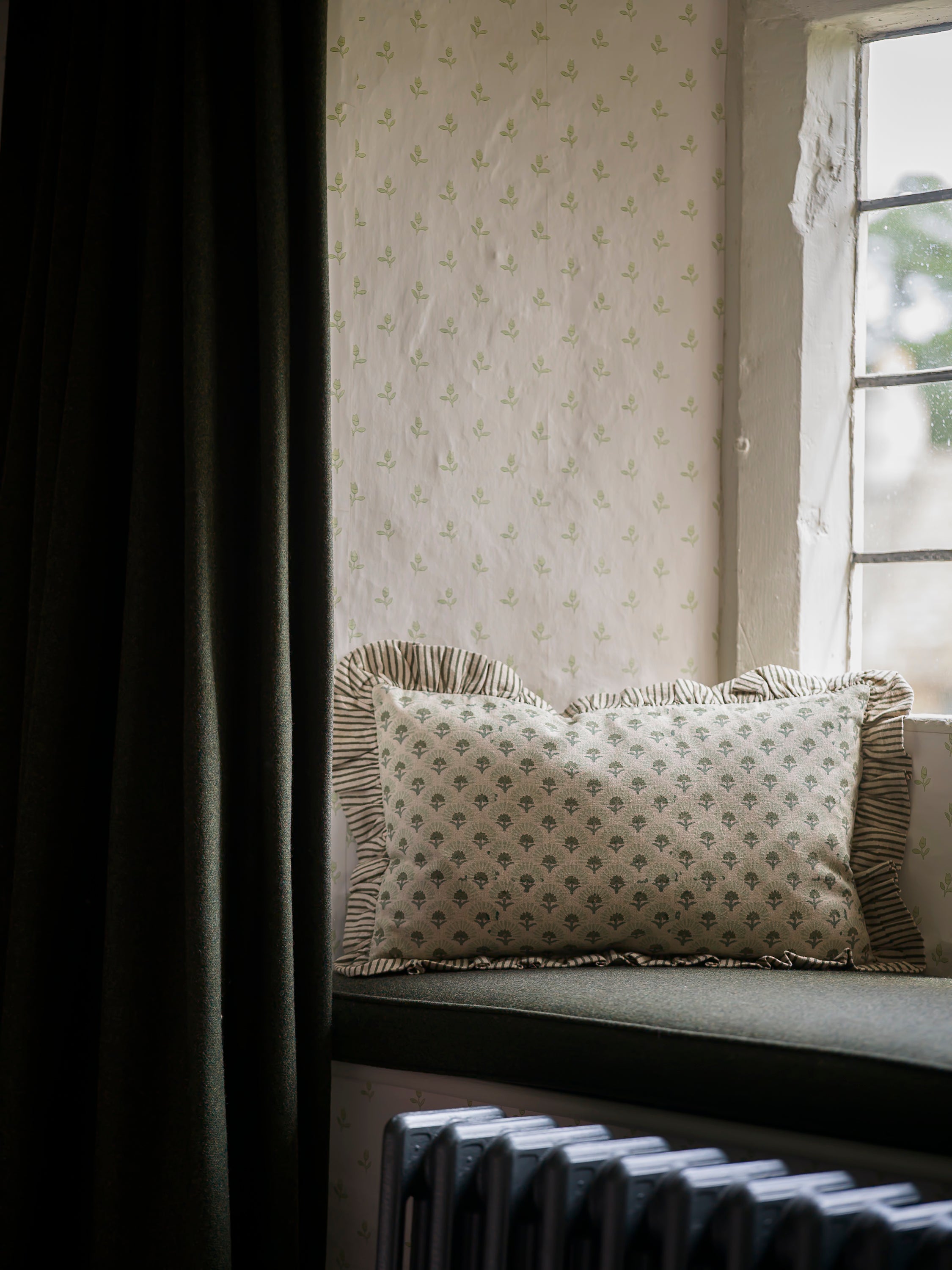Fanflower Block Print Cushion | Forest