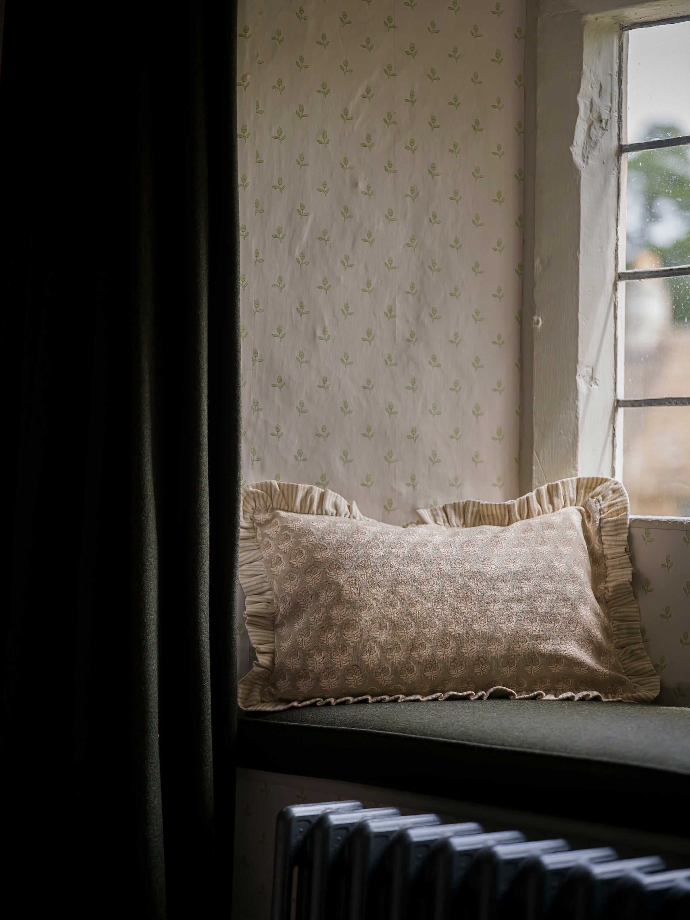 Block Print Frill Cushion | Taupe