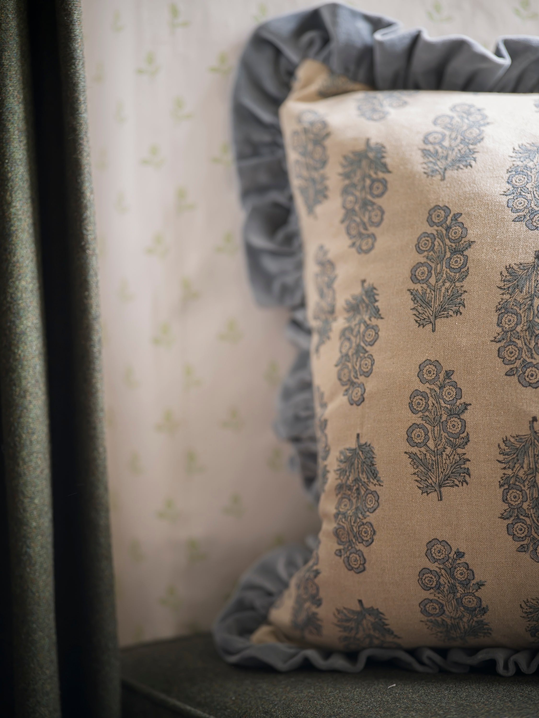 Blockprint Flower Cushion | Denim