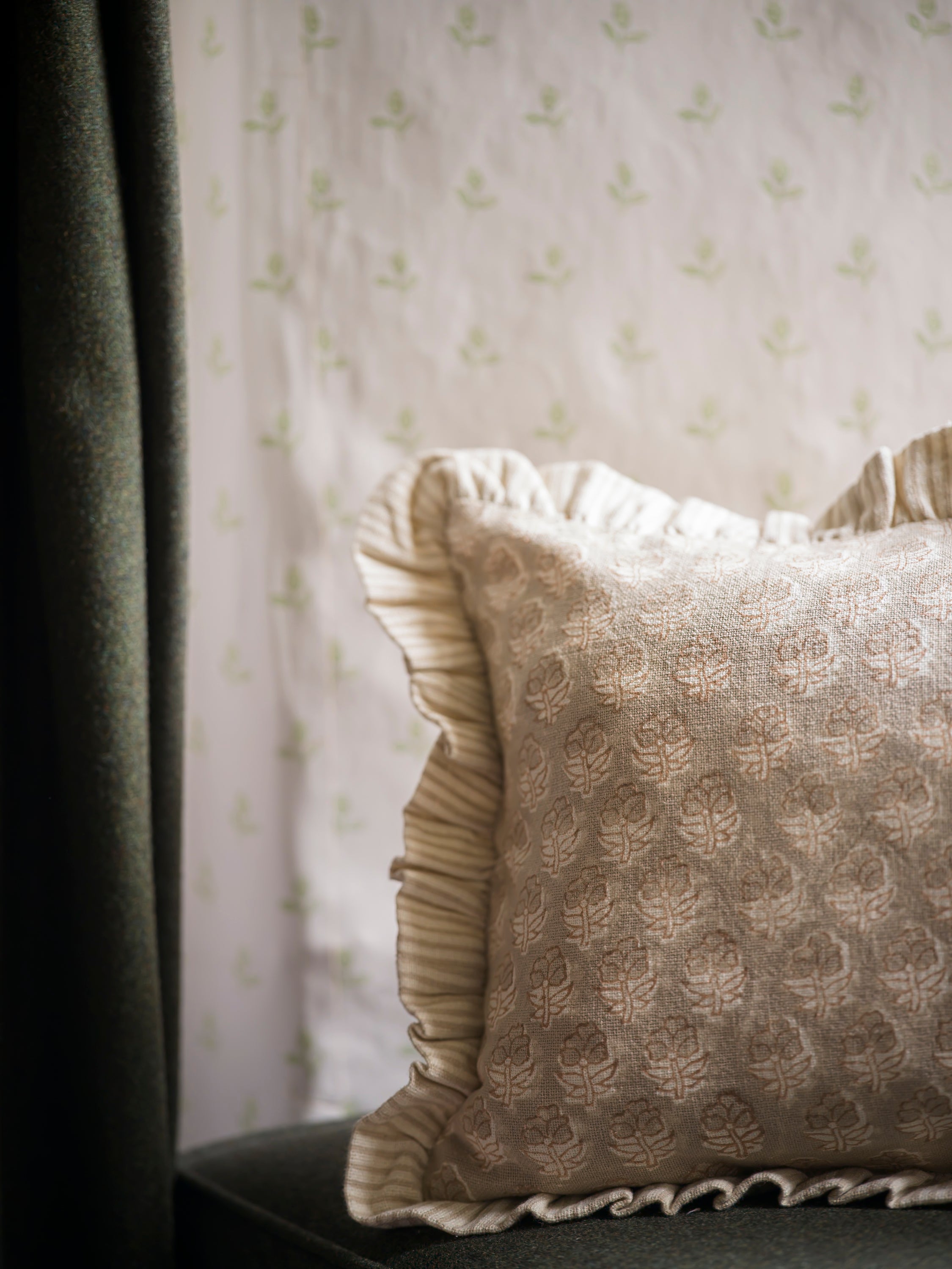 Block Print Frill Cushion | Taupe