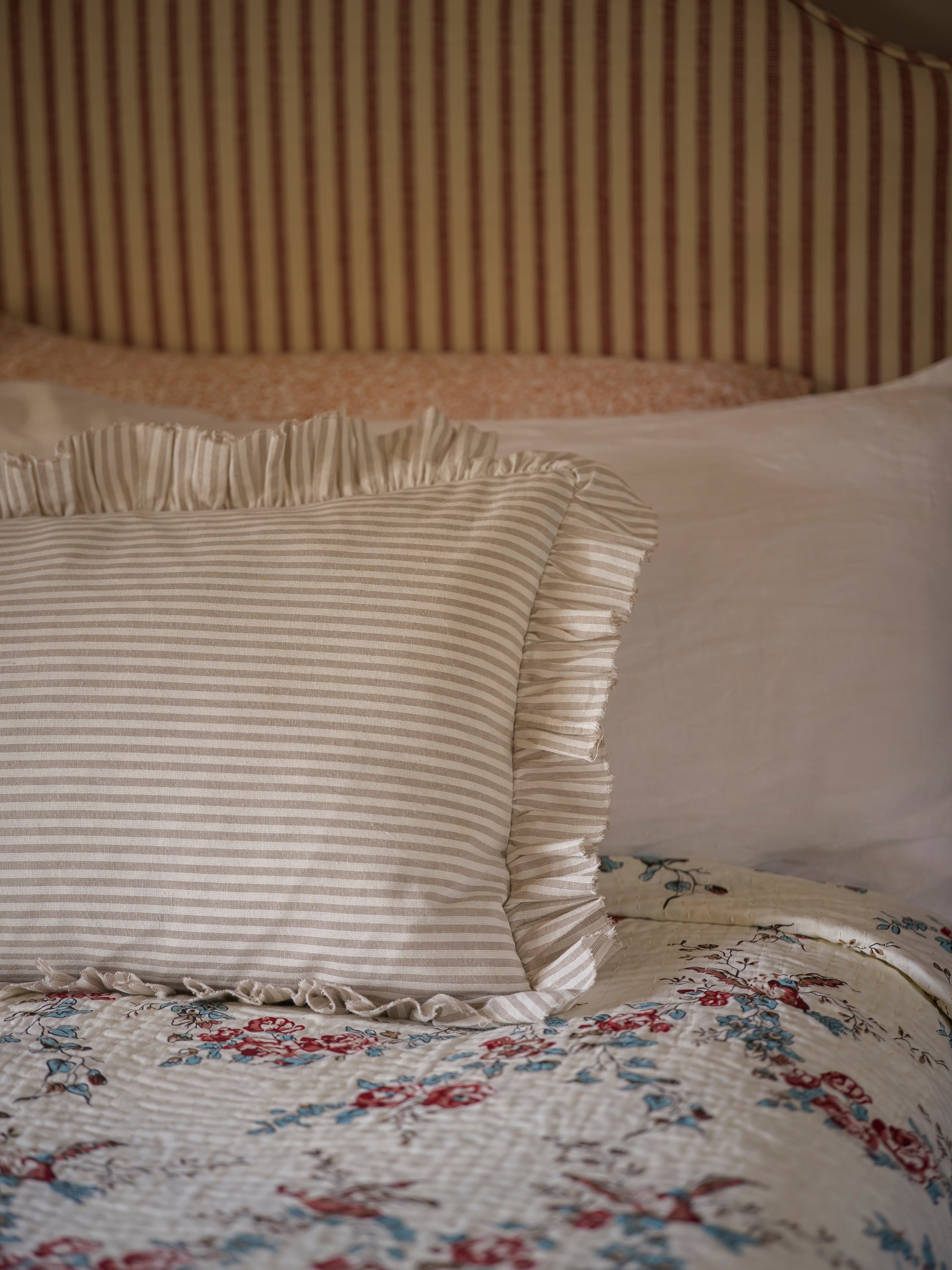 Striped Bolster Cushion with Frill