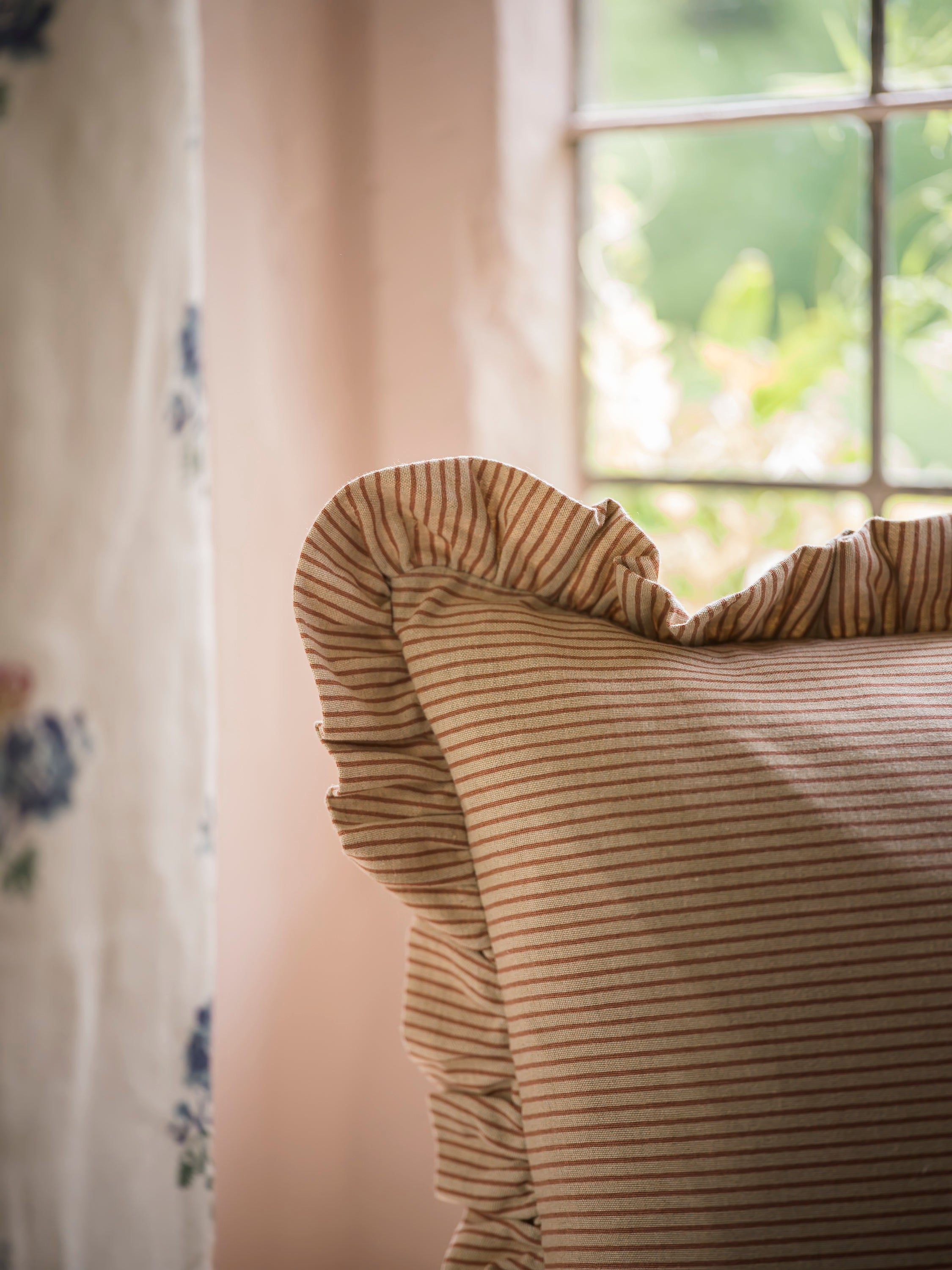 Stripe Frill Cushion | Brick