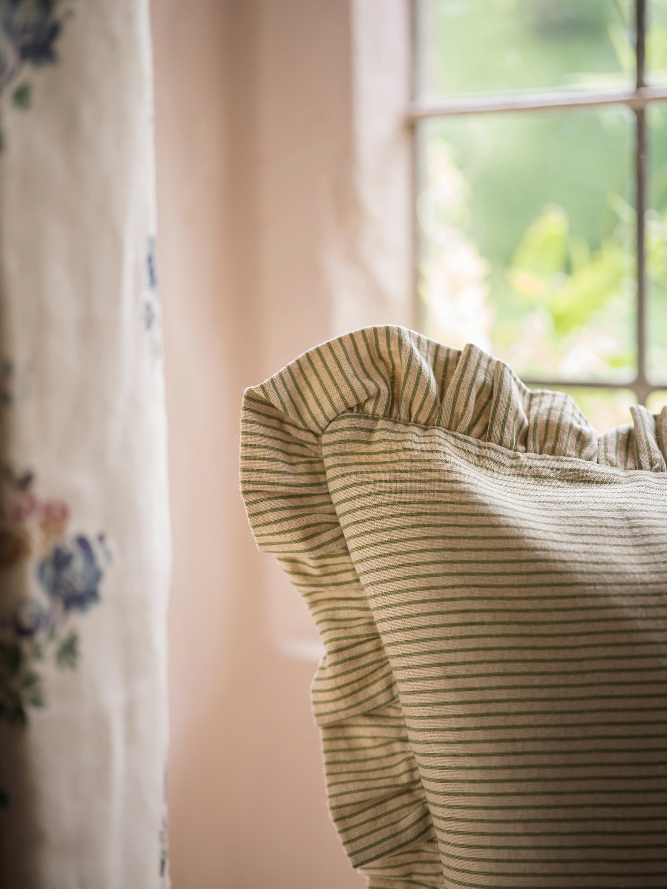 Stripe Frill Cushion | Forest