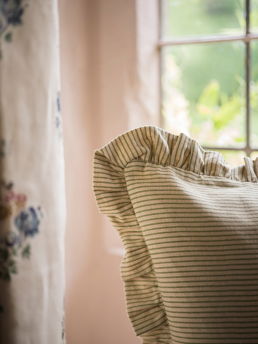 Stripe Frill Cushion | Forest