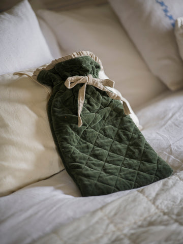 Indian Cotton Velvet & Linen Hot Water Bottle | Moss