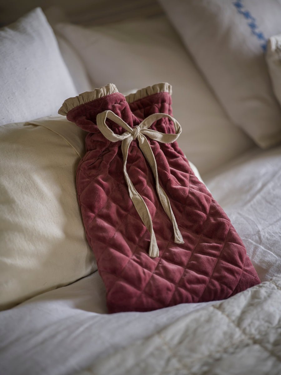 Indian Cotton Velvet & Linen Hot Water Bottle | Pomegranate