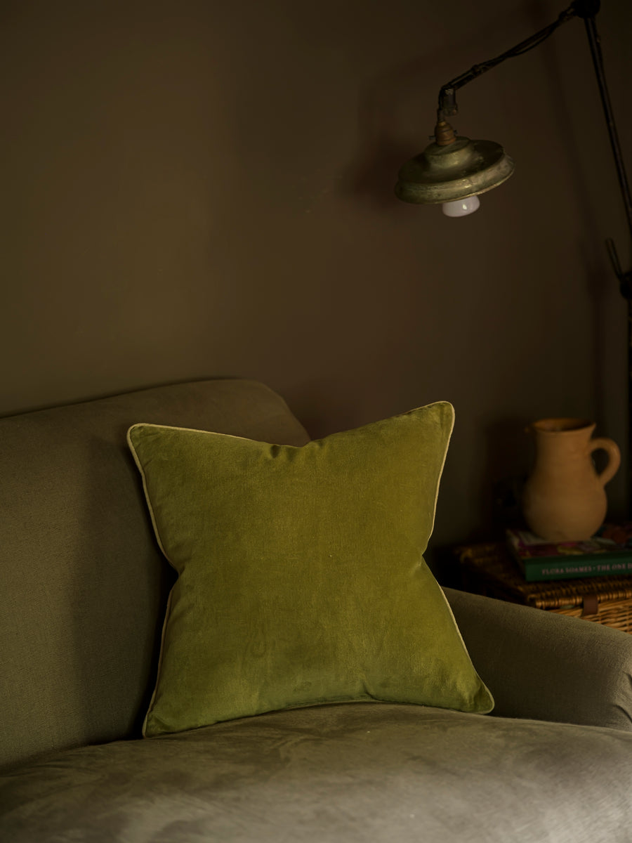 Indian Cotton Velvet Cushion | Lichen
