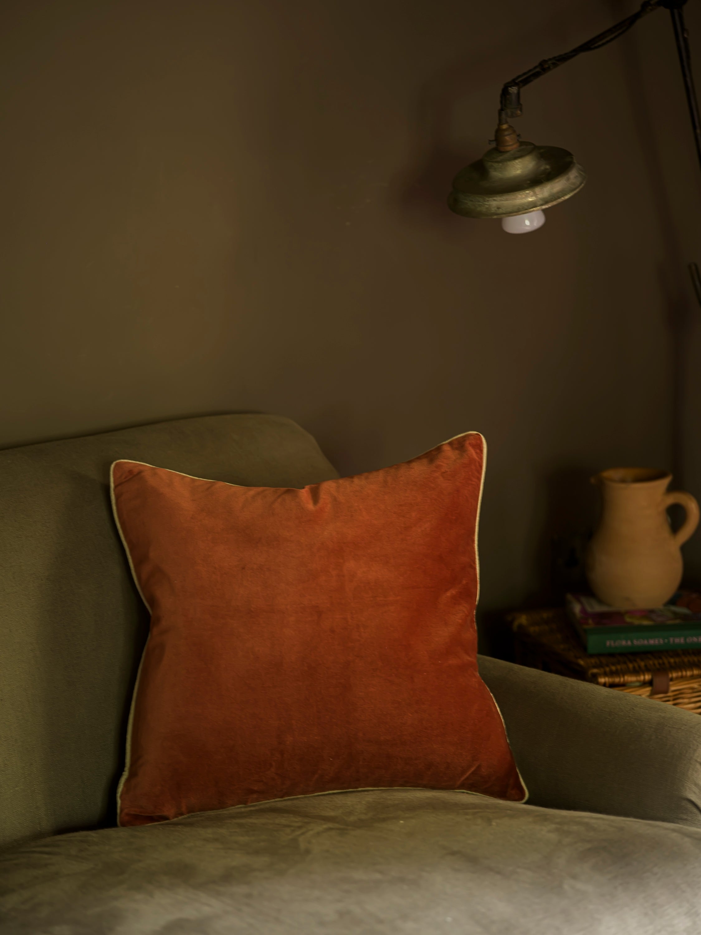 Square Indian Cotton Velvet Cushion | Rust