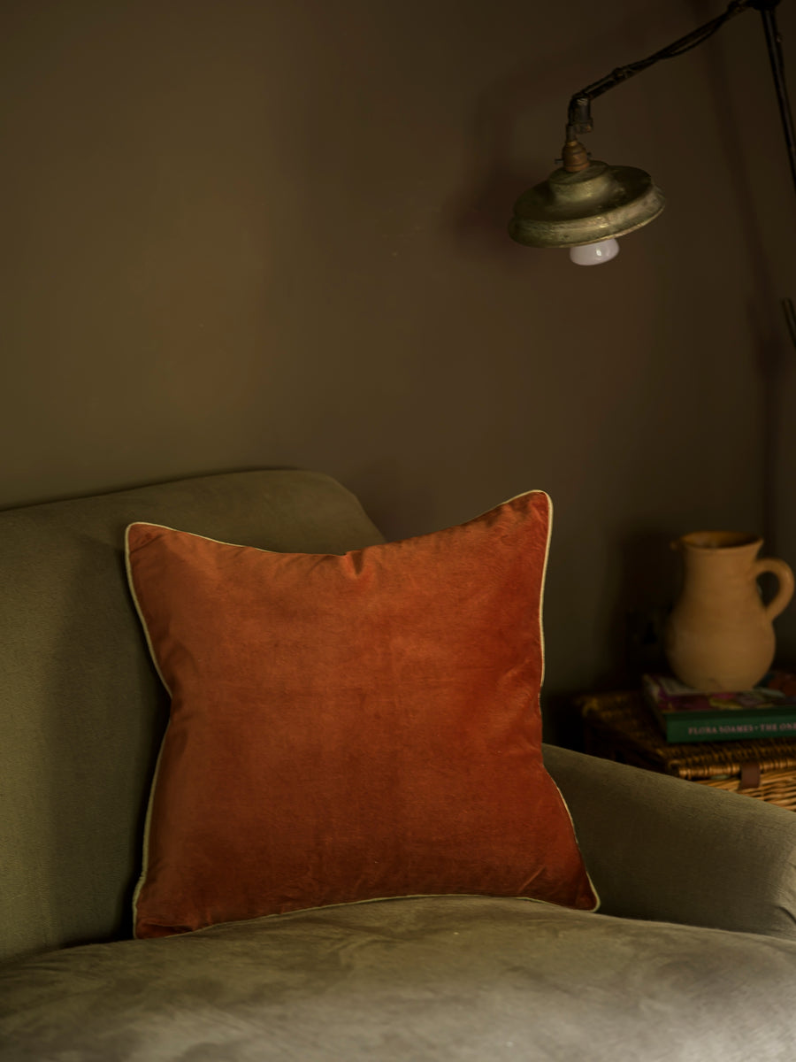 Indian Cotton Velvet Cushion | Rust