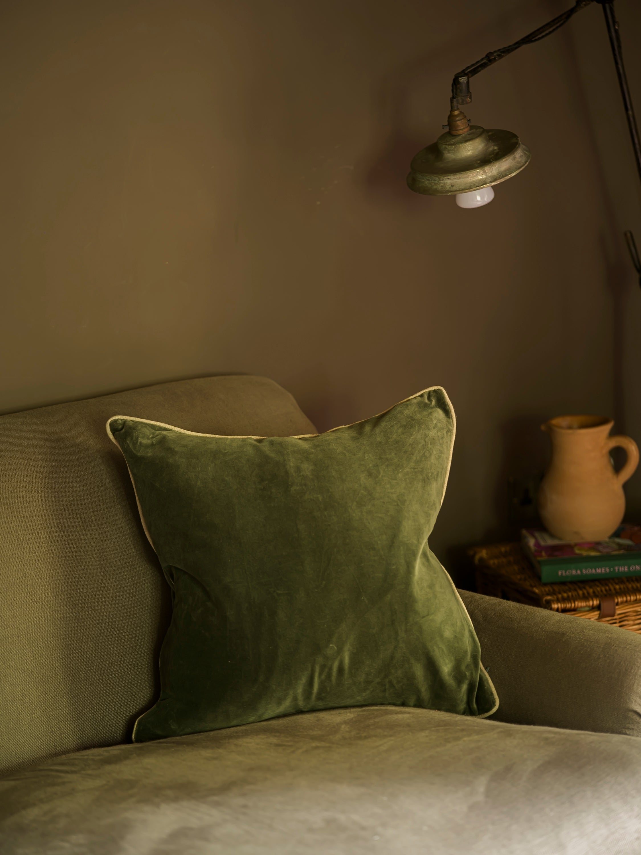 Square Indian Cotton Velvet Cushion | Moss