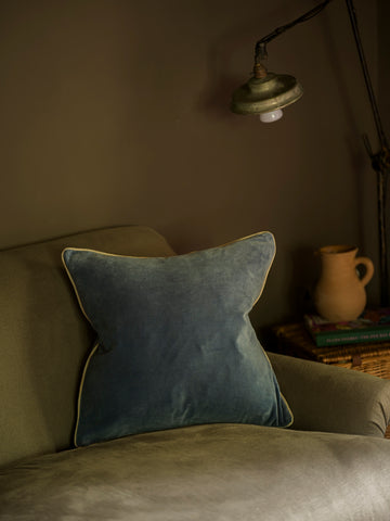 Indian Cotton Velvet Cushion | Fjord Blue