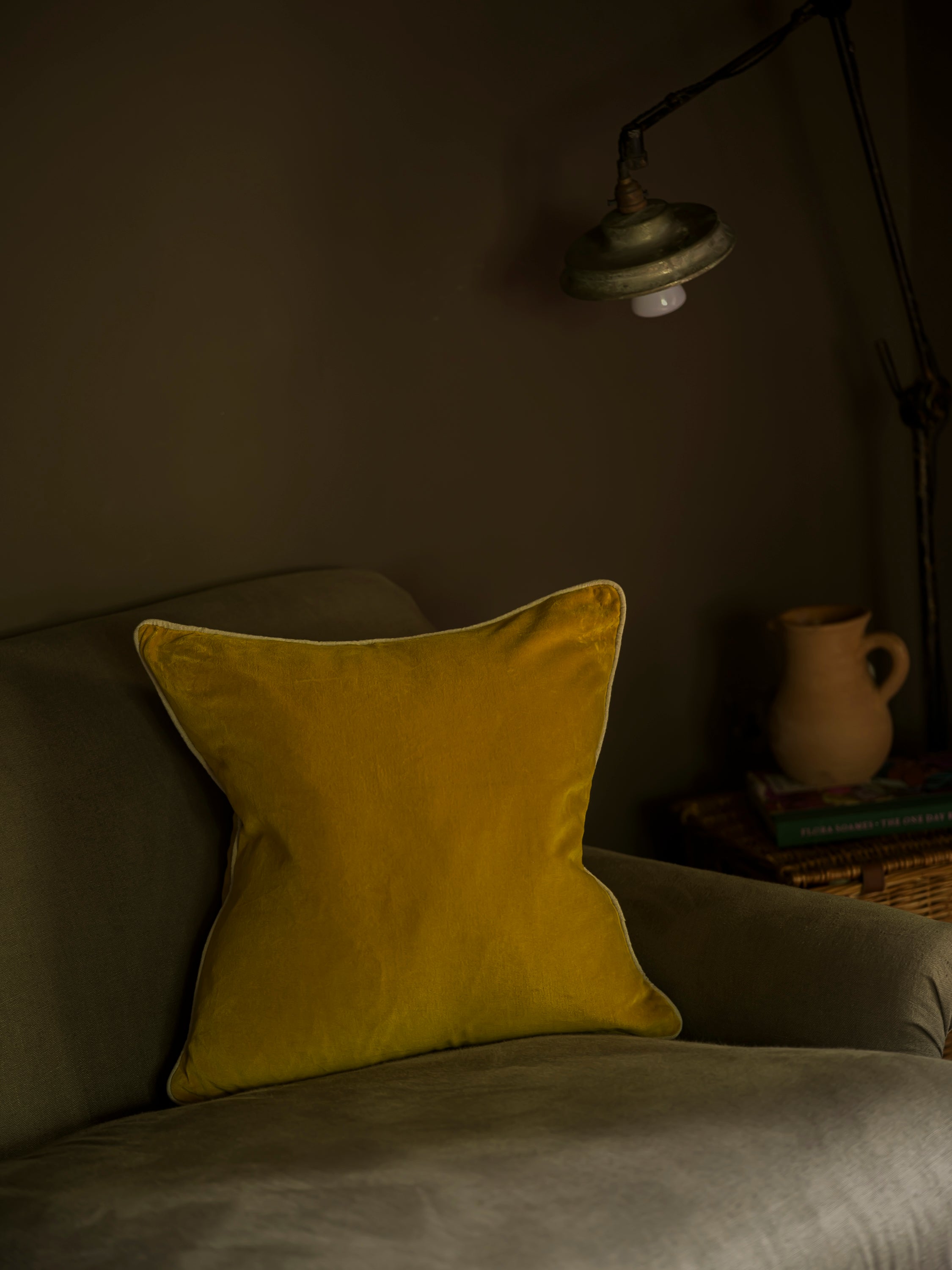 Square Indian Cotton Velvet Cushion | Tumeric