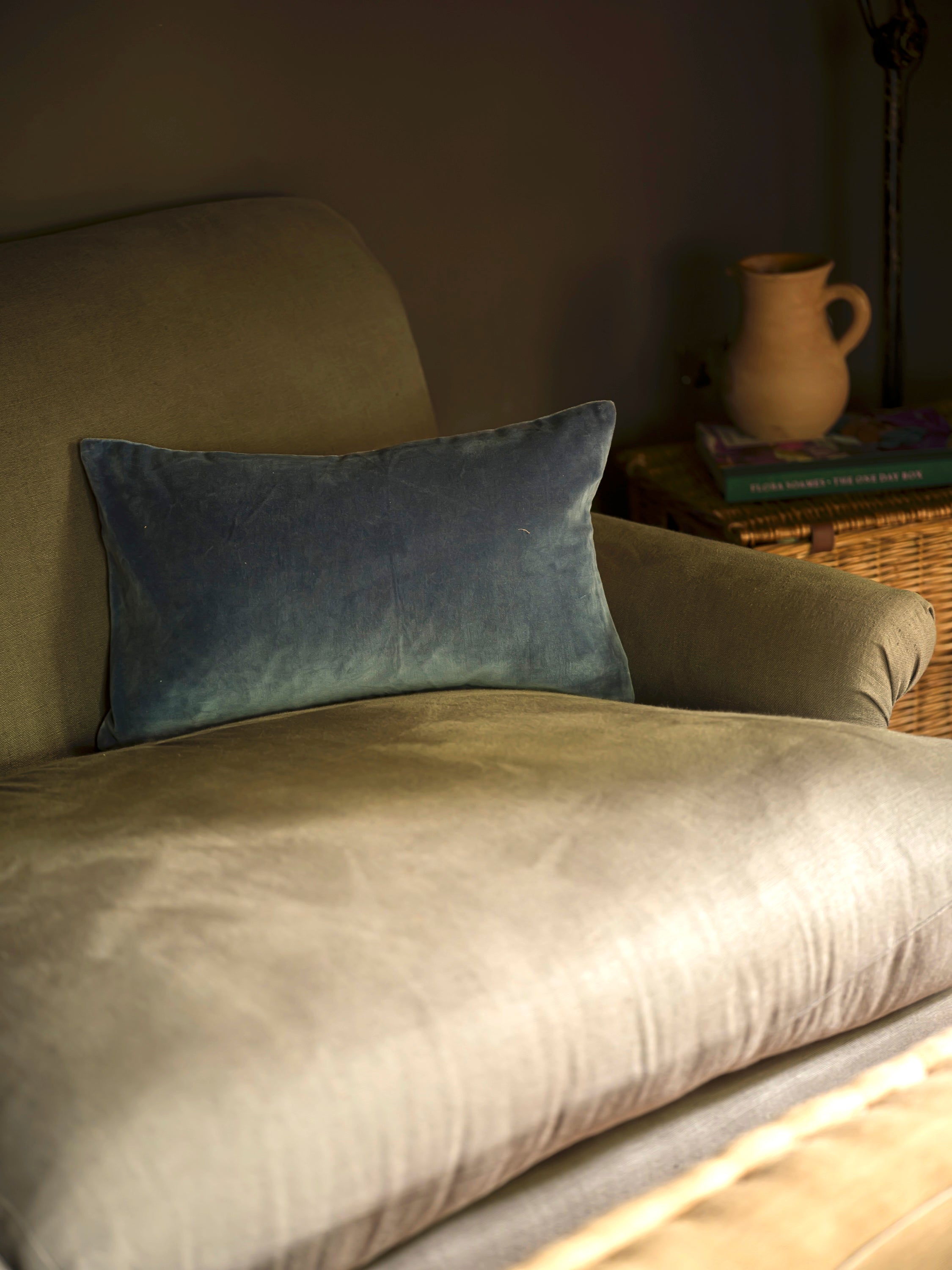 Indian Cotton Velvet Cushion | Fjord Blue