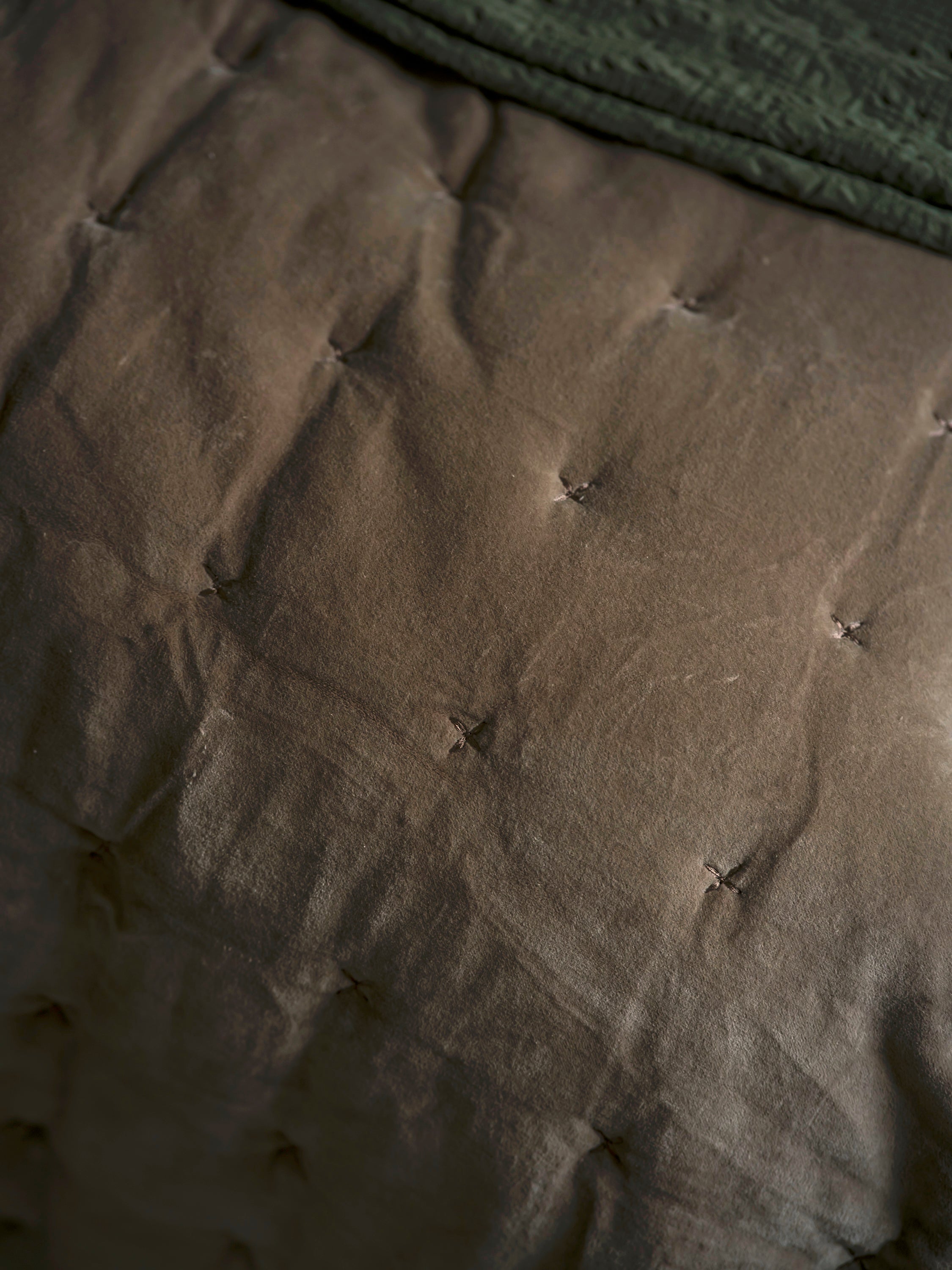 Indian Cotton Velvet Bedspread with Pinstripe reverse | Taupe
