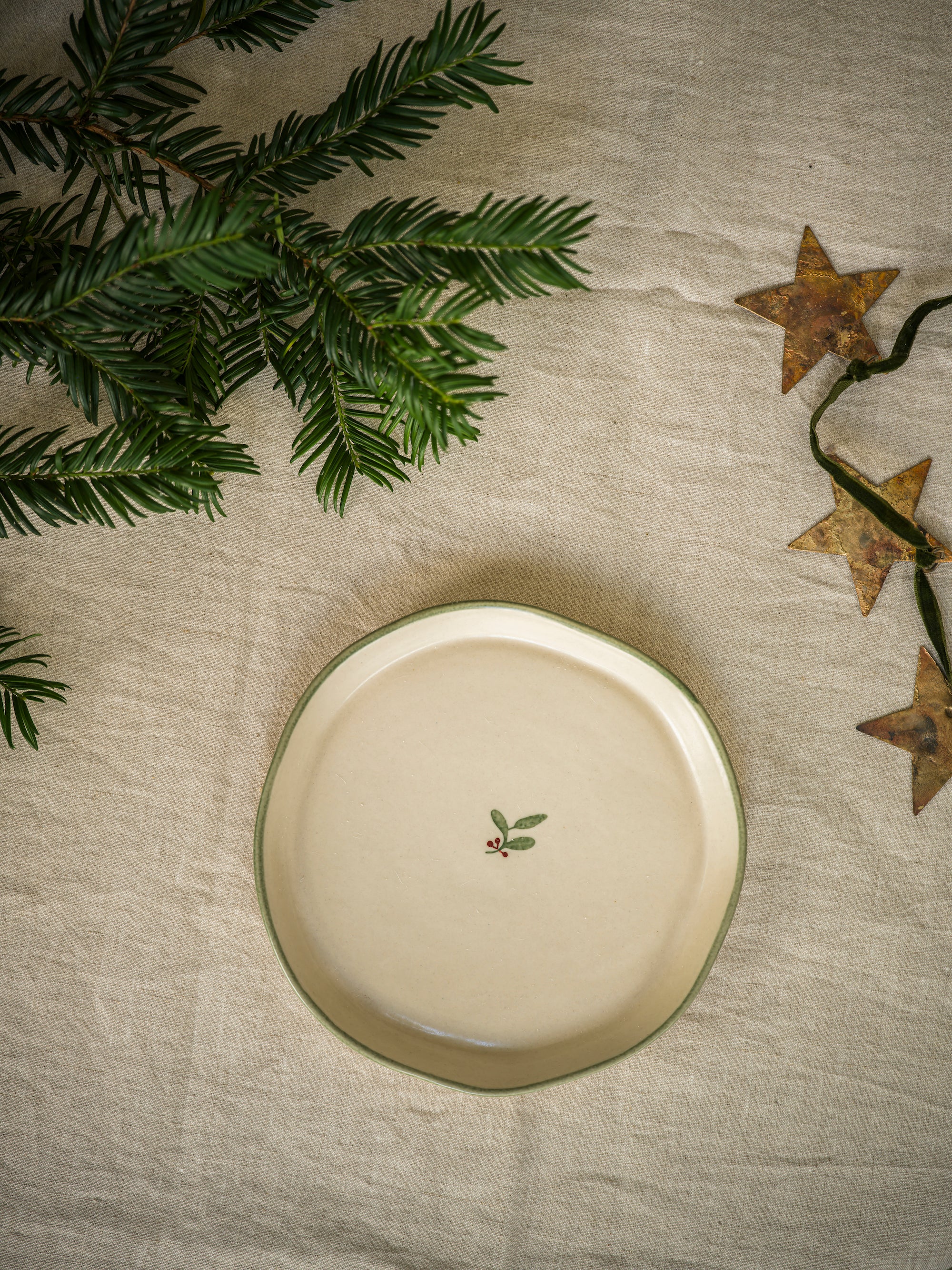 Hand Painted Holly Snack Plate