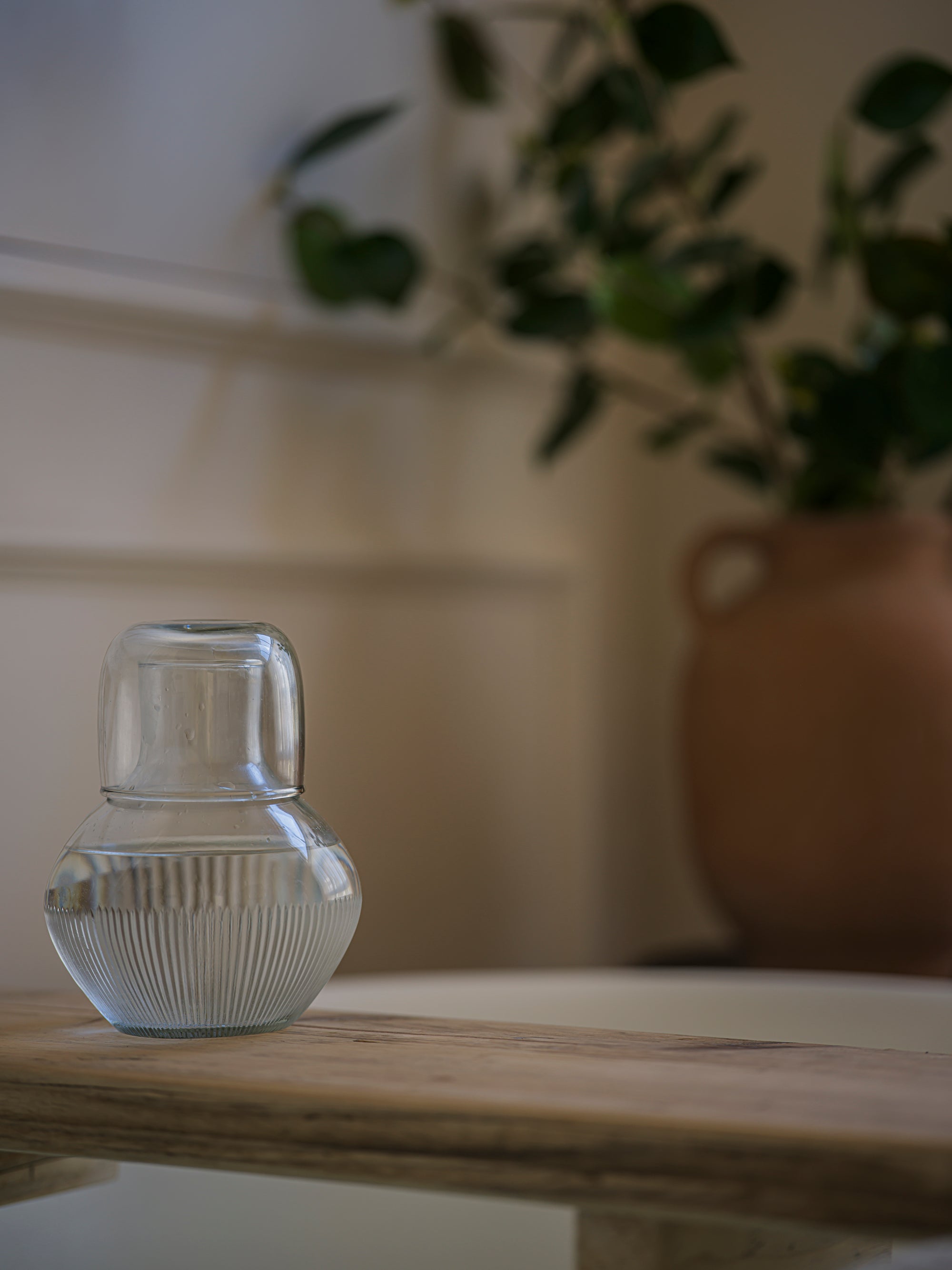Handblown Carafe and Glass Set - Reeded