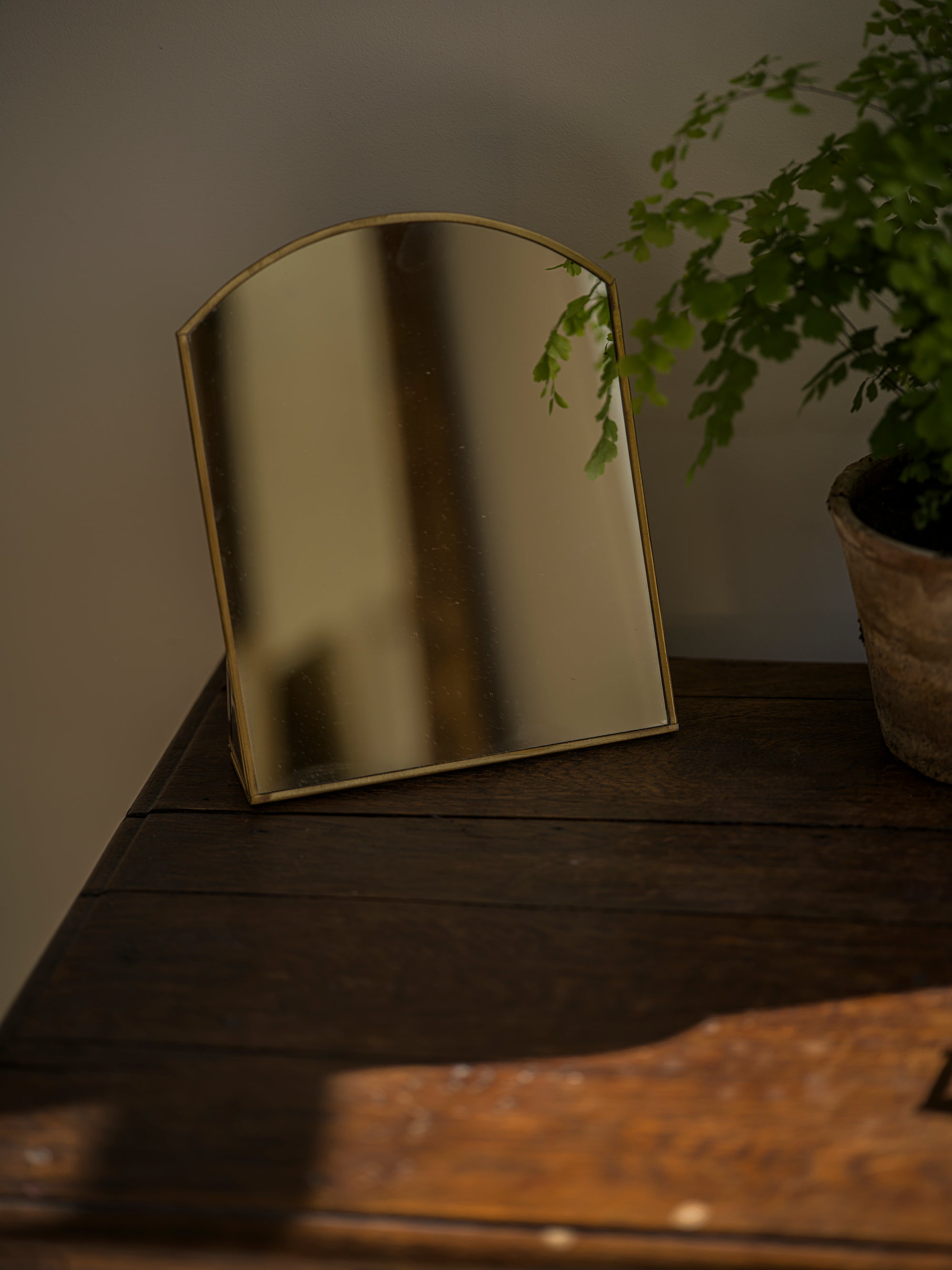 Antique Brass Stand Up Brass Mirror