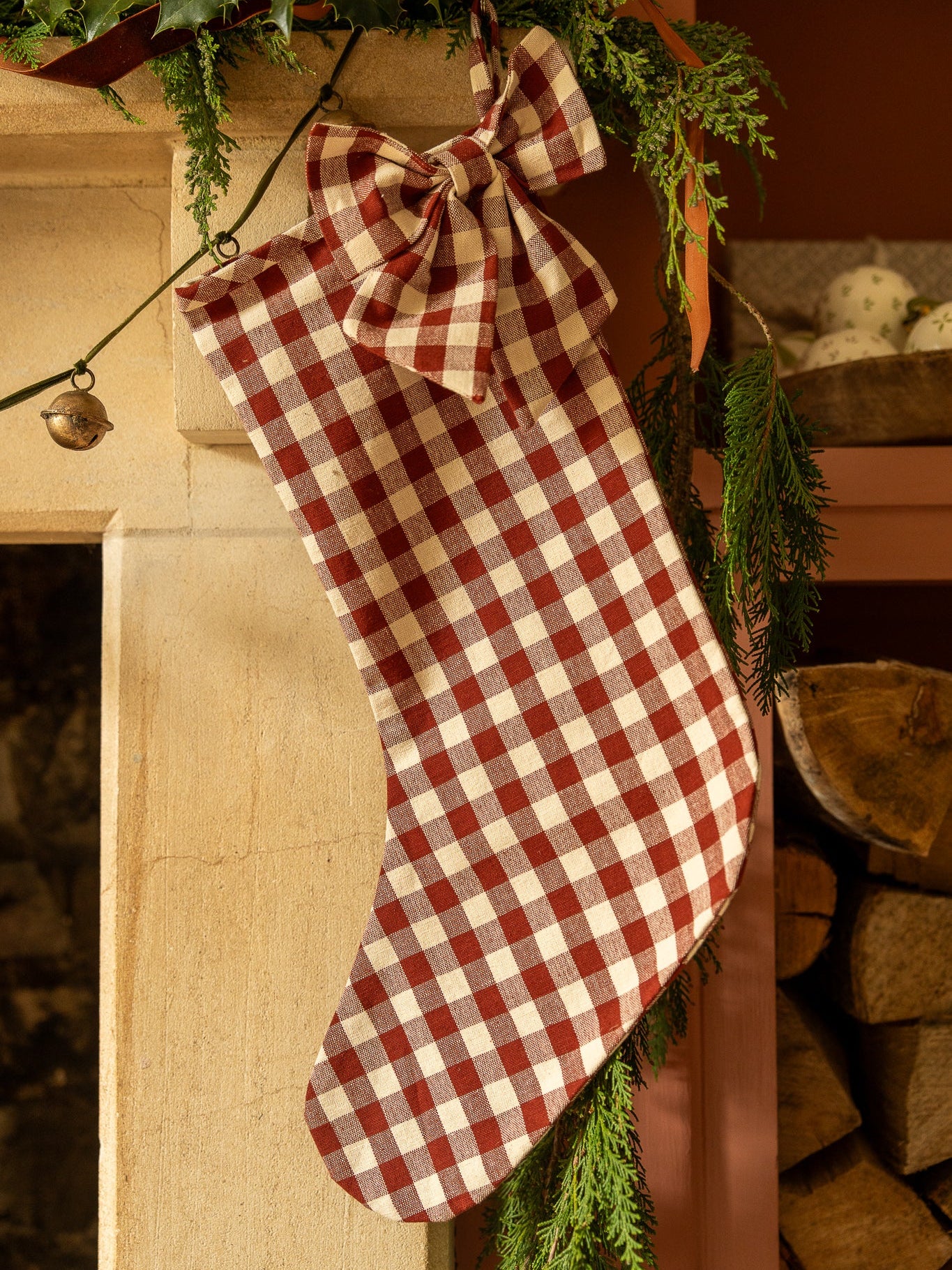 The Bow Stocking - Gingham in Winter Berry