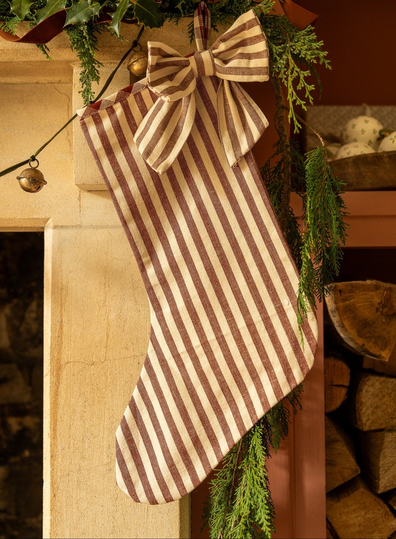 The Bow Stocking - Stripe in Winter Berry