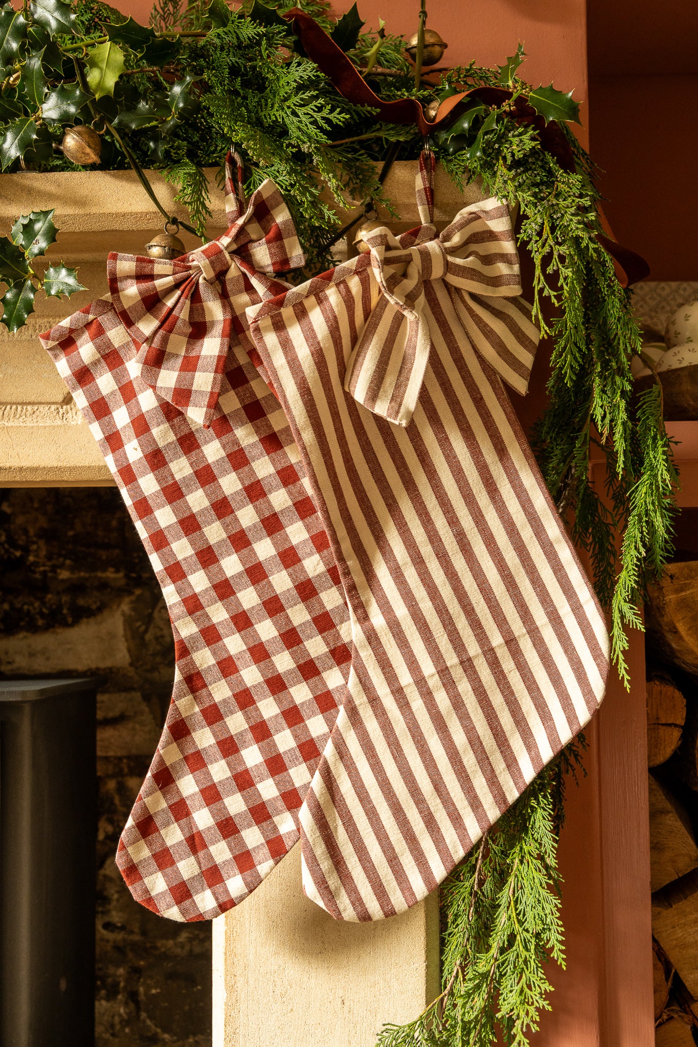 The Bow Stocking - Stripe in Winter Berry
