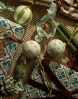 Hand-Painted Baubles with Velvet Ribbon - Green