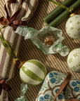 Hand-Painted Baubles with Velvet Ribbon - Green