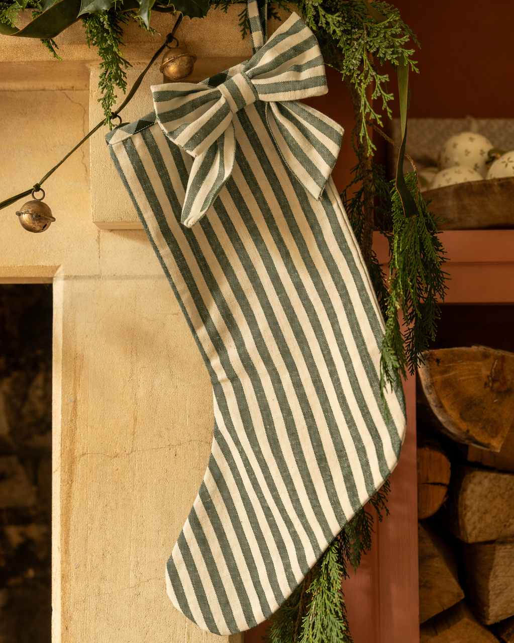 The Bow Stocking - Stripe in Pine Green