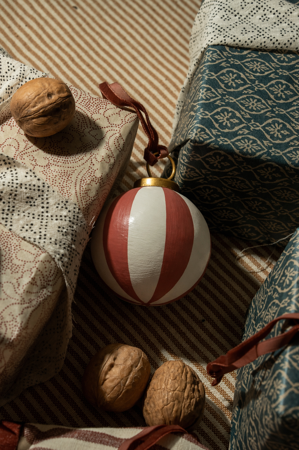 Hand-Painted Baubles with Velvet Ribbon - Red
