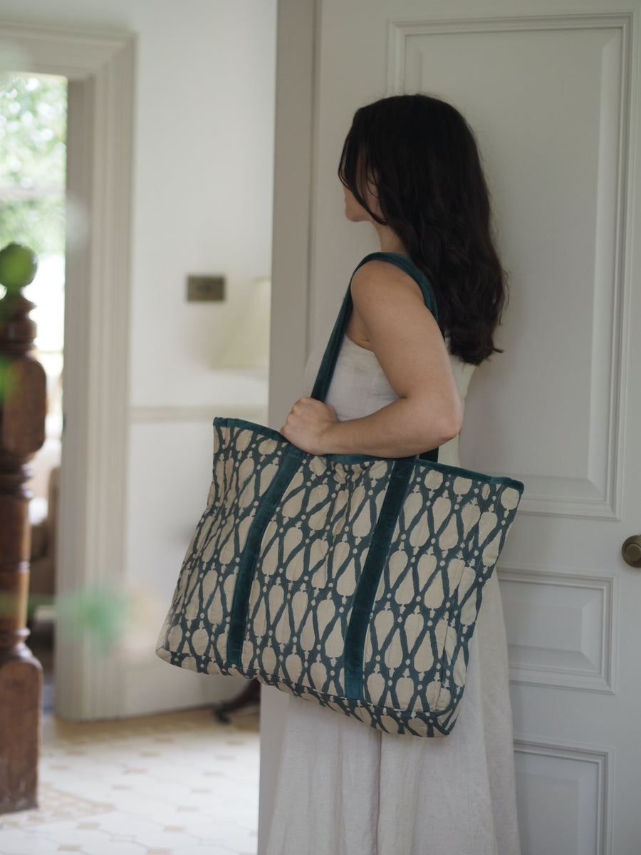 Blockprint Tote Bag - Indian Teal