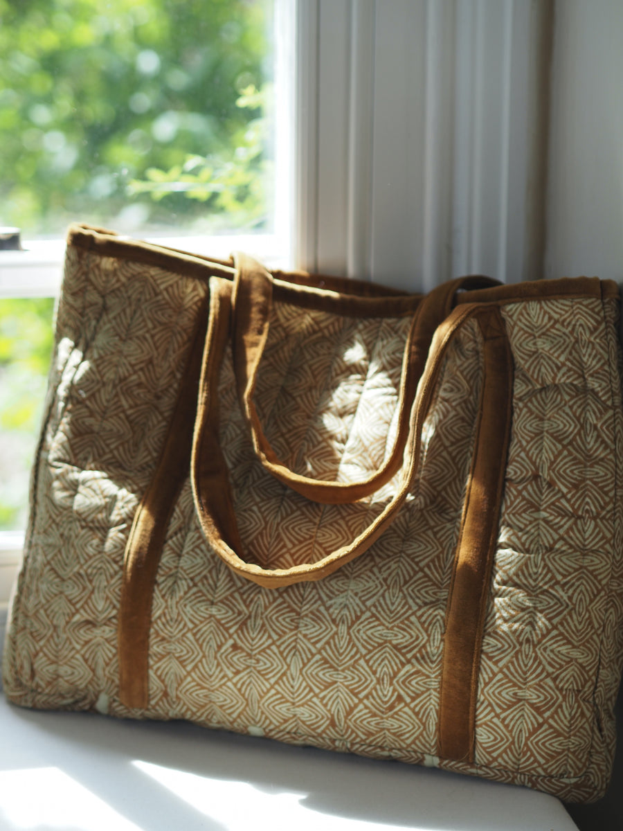 Blockprint Tote Bag - Antique Gold