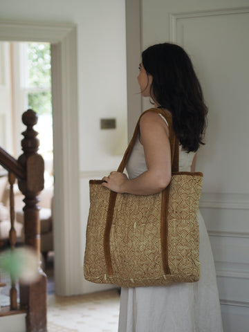 Blockprint Tote Bag - Antique Gold