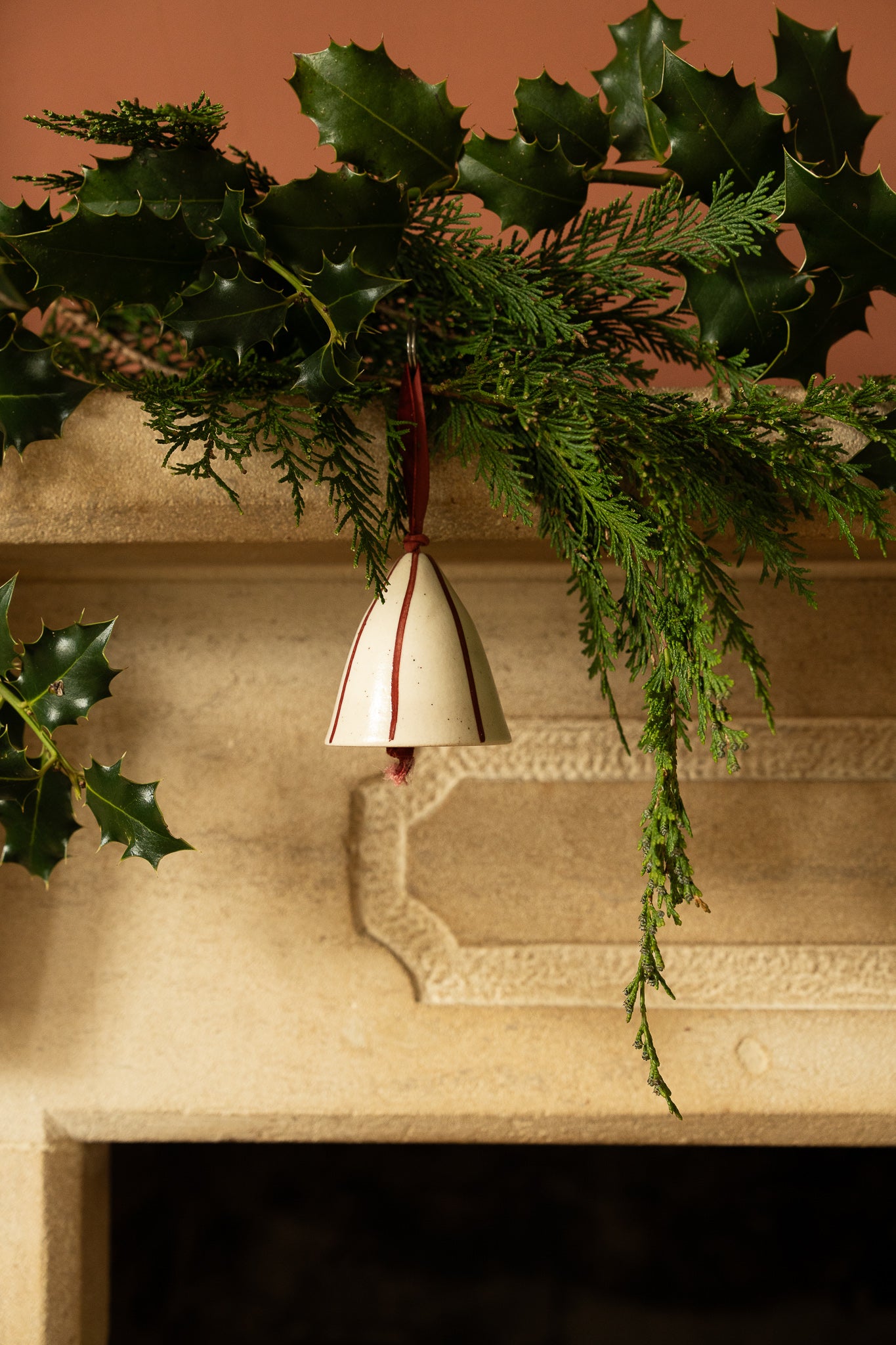 Striped Ceramic Hanging Bell - Red