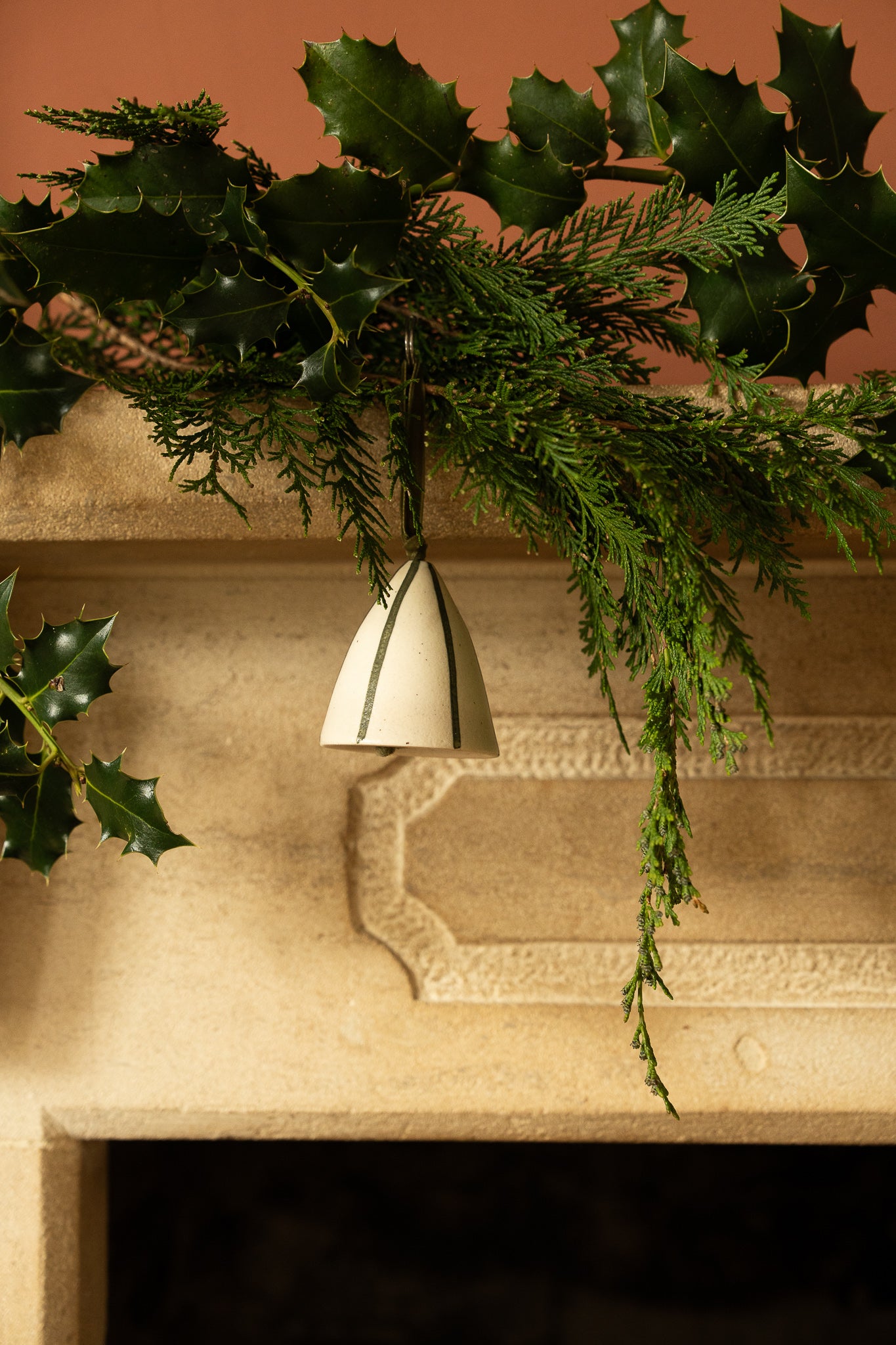 Striped Ceramic Hanging Bell - Green