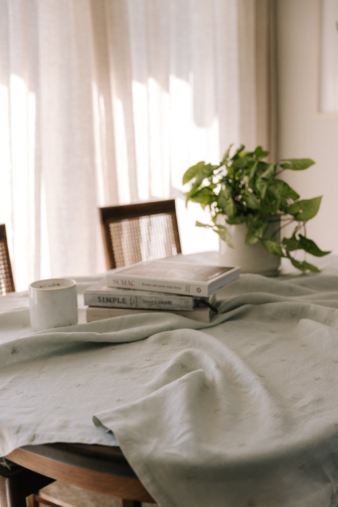 Mason Bee Linen Tablecloth - Sky Grey