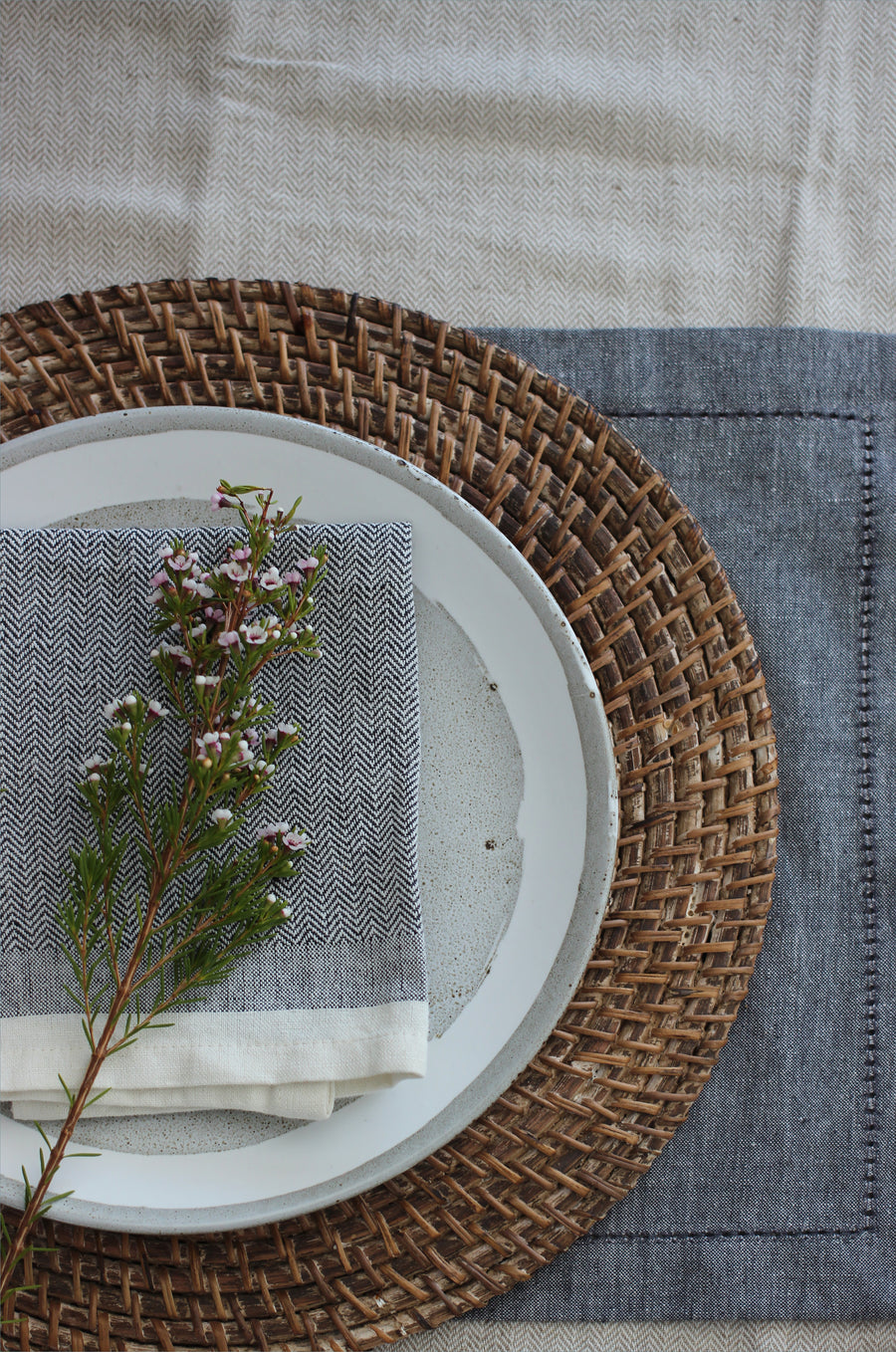 Herringbone Napkins set of 4 | Dark Slate