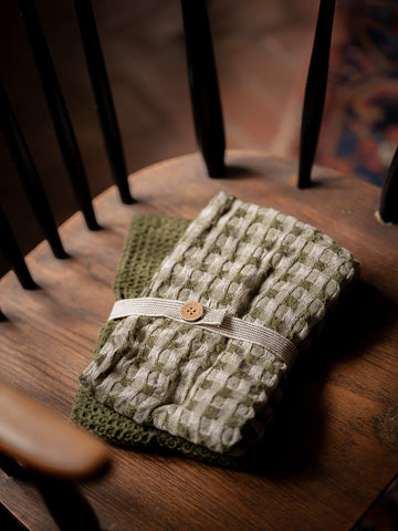 Luxury Waffle Check Tea Towel 2 pack | Olive