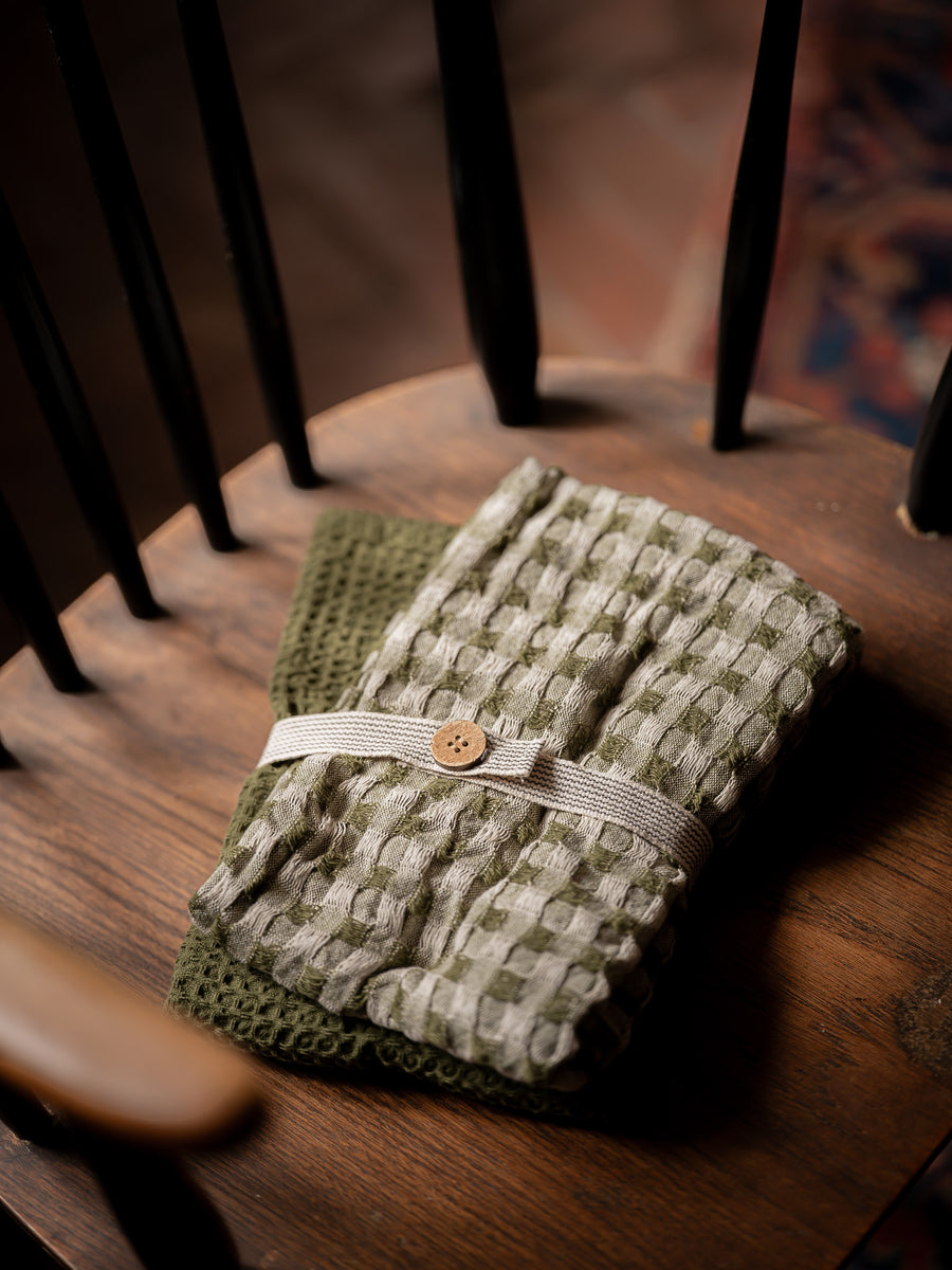 Luxury Waffle Check Tea Towel 2 pack | Olive