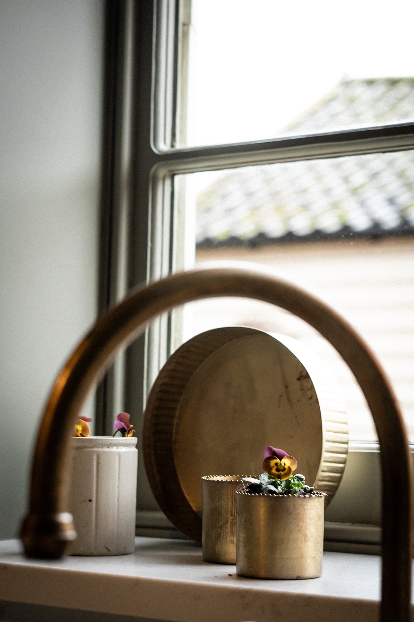 Set of Two Beaded Brass Pots
