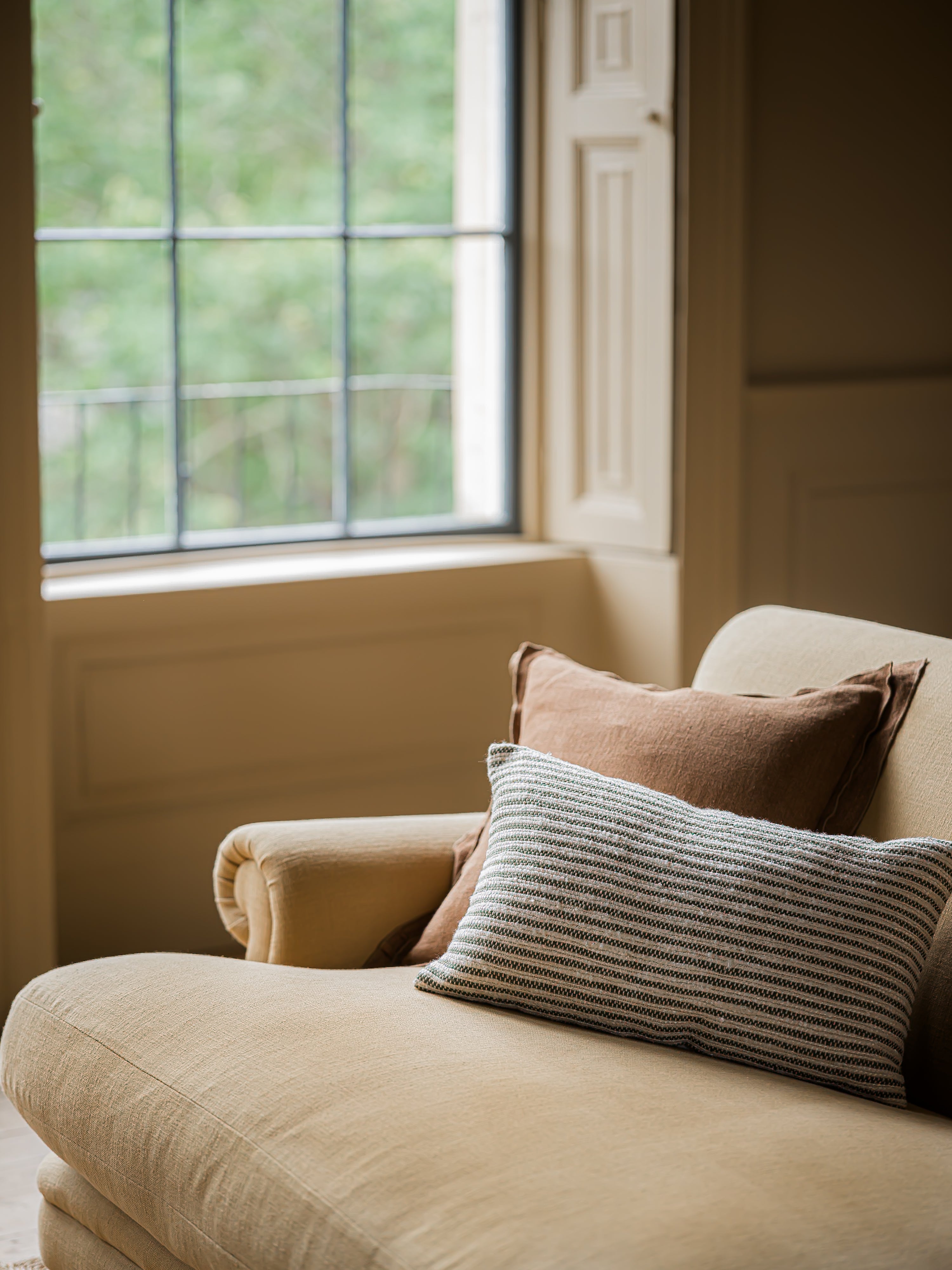 The Norfolk Collection | Wells Fine Stripe Cushion | Fen Moss