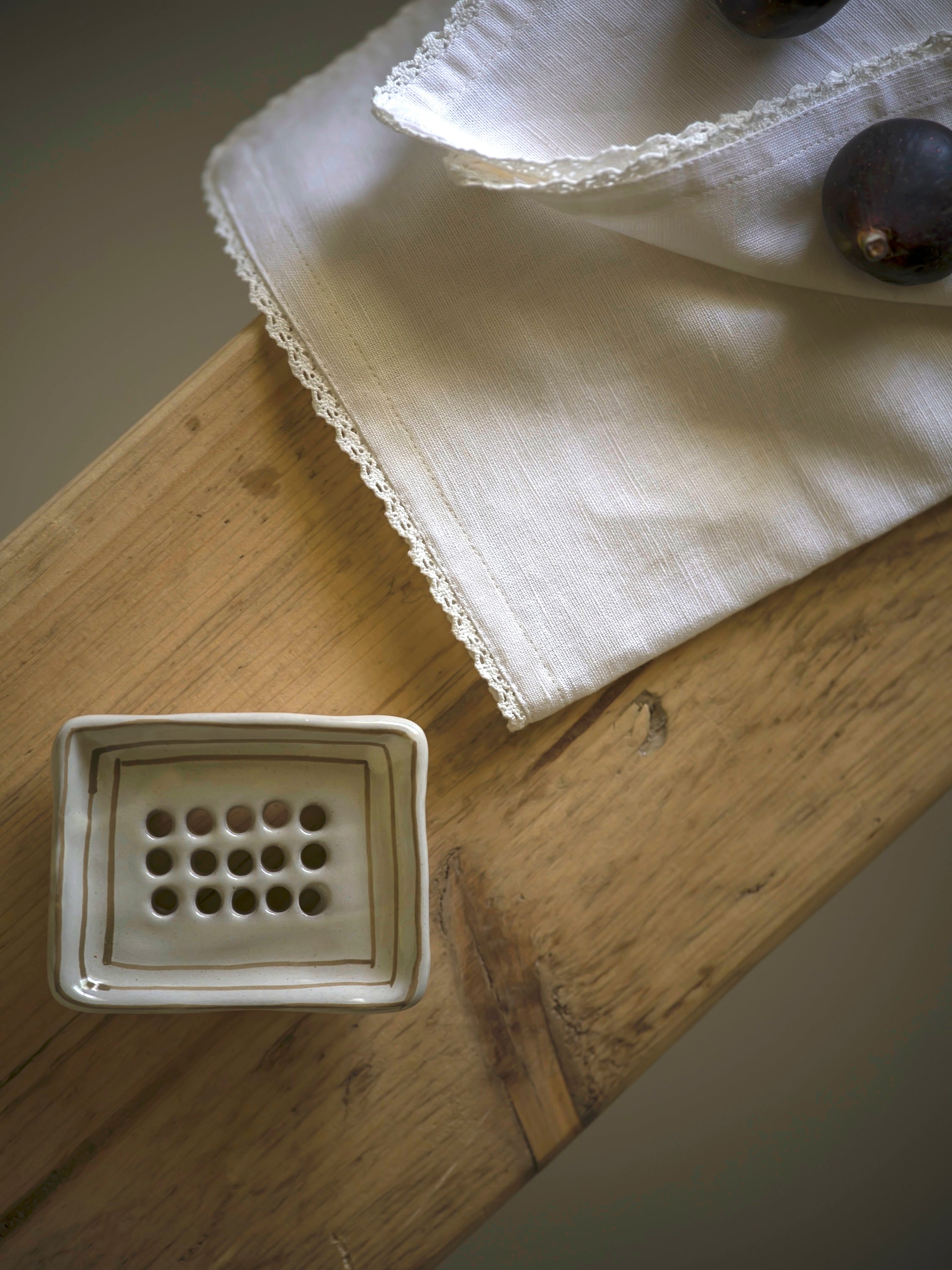 Hand Painted Breton Stripe Soap Dish | Taupe